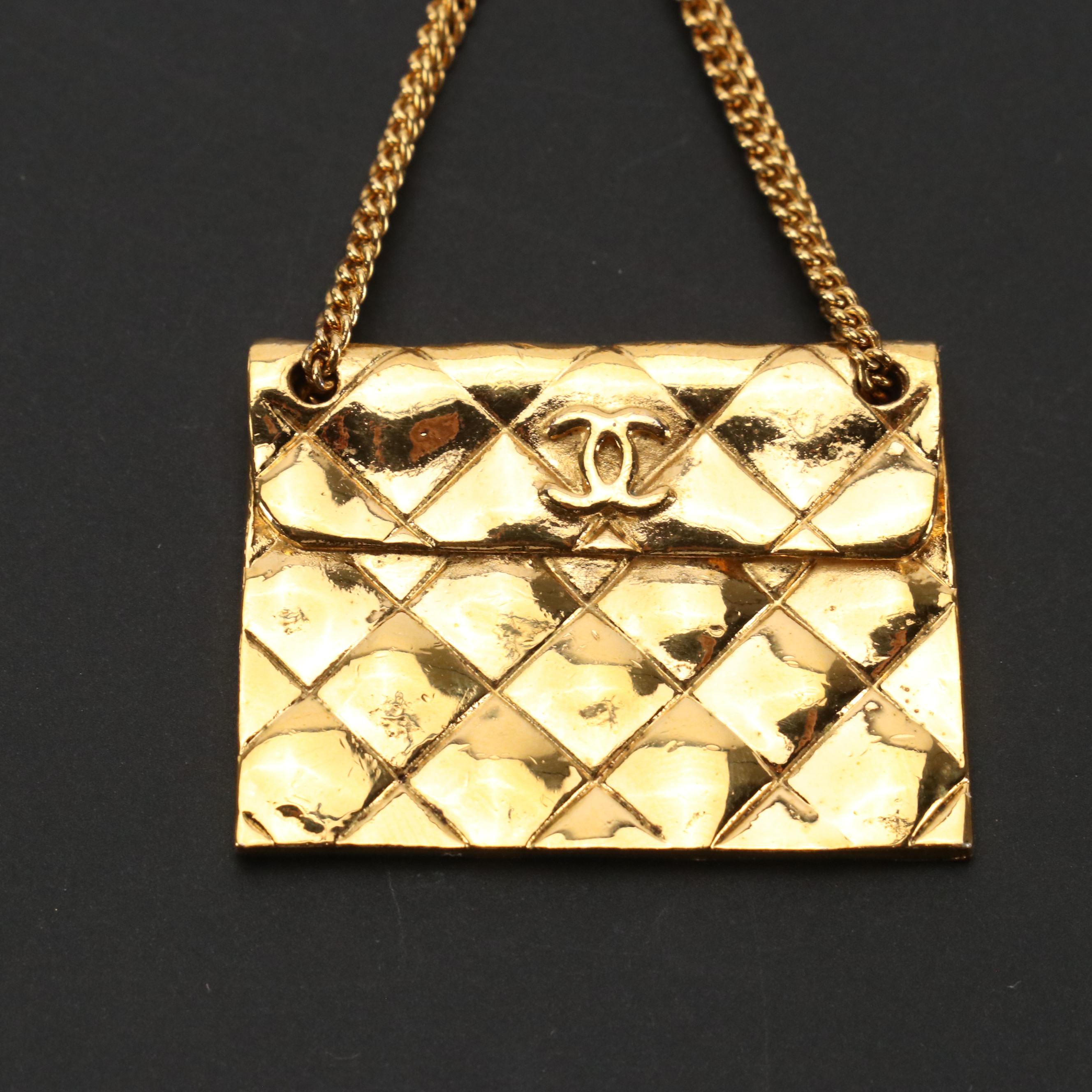 Chanel CC Logo Brooch Pin with Purse Dangle