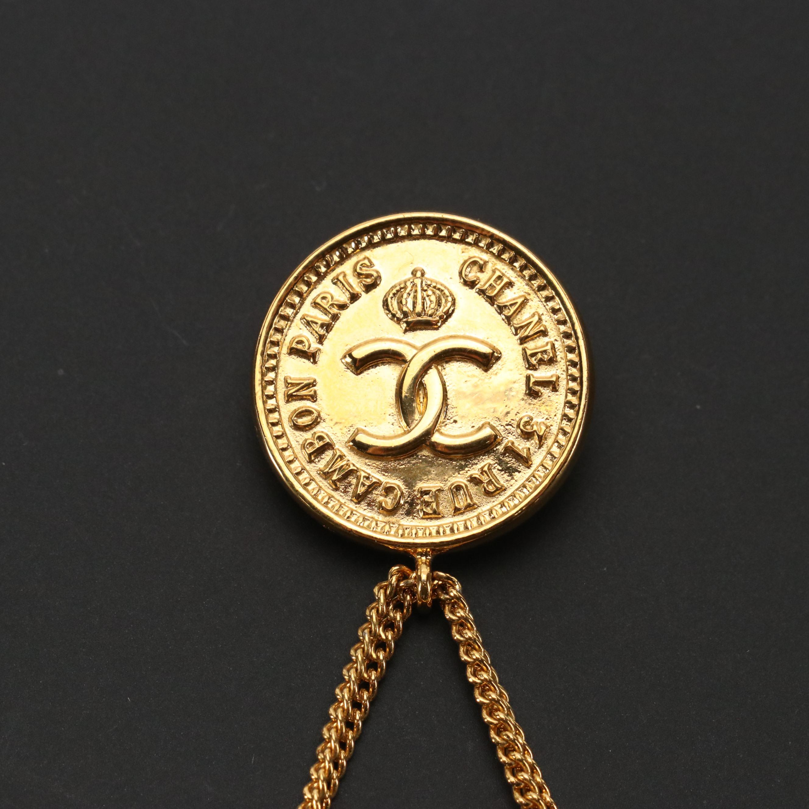 Chanel CC Logo Brooch Pin with Purse Dangle