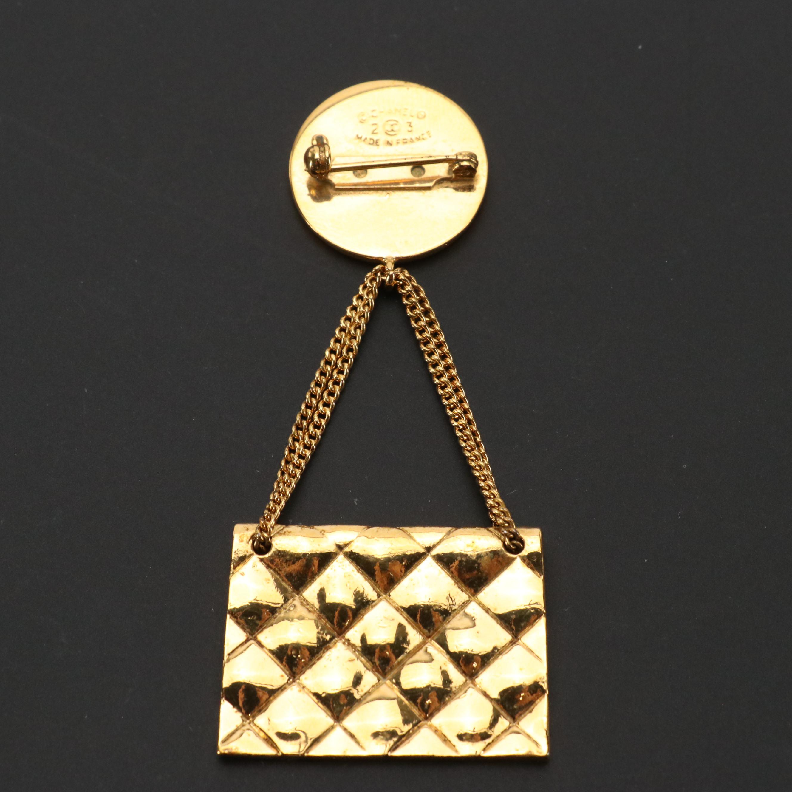 Chanel CC Logo Brooch Pin with Purse Dangle