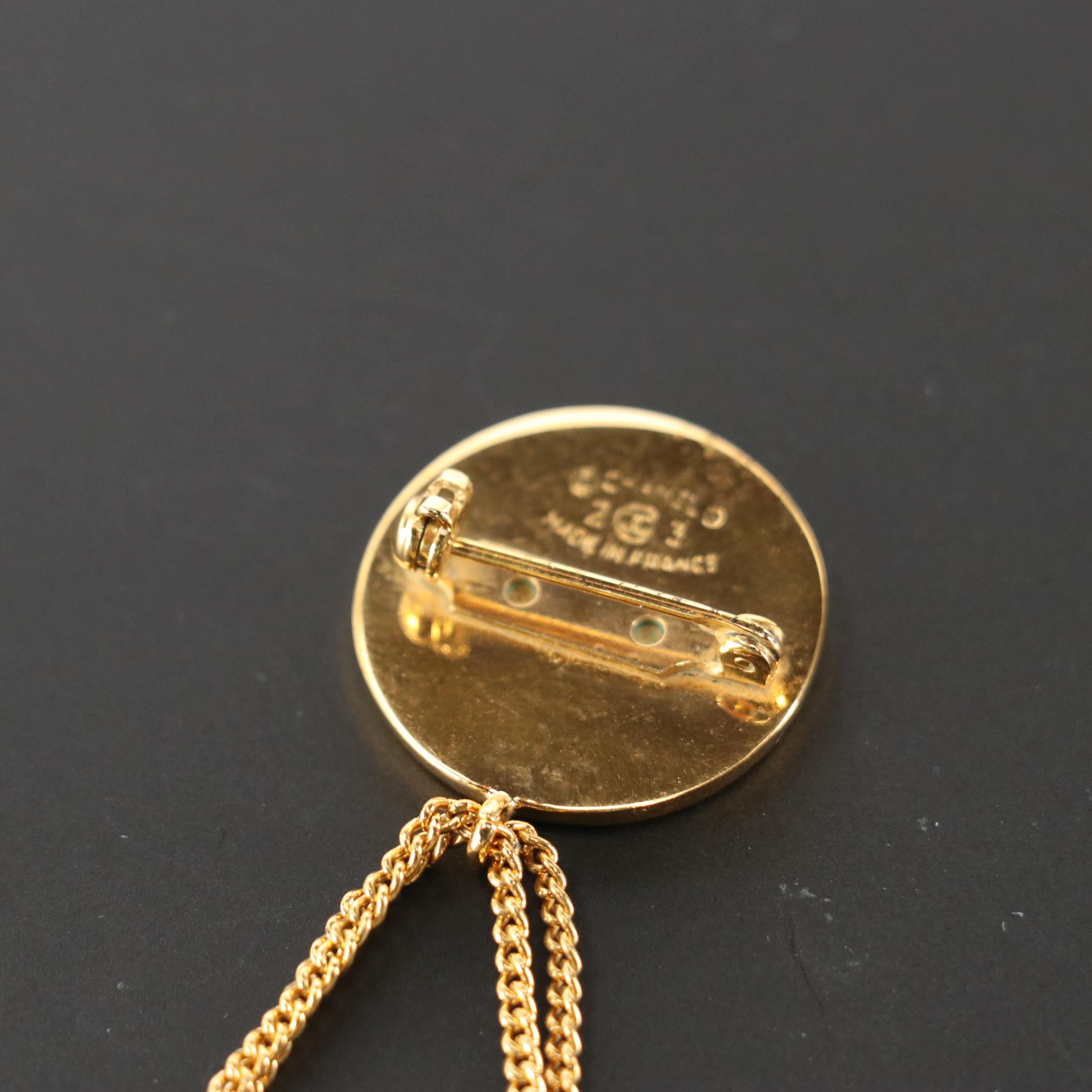 Chanel CC Logo Brooch Pin with Purse Dangle