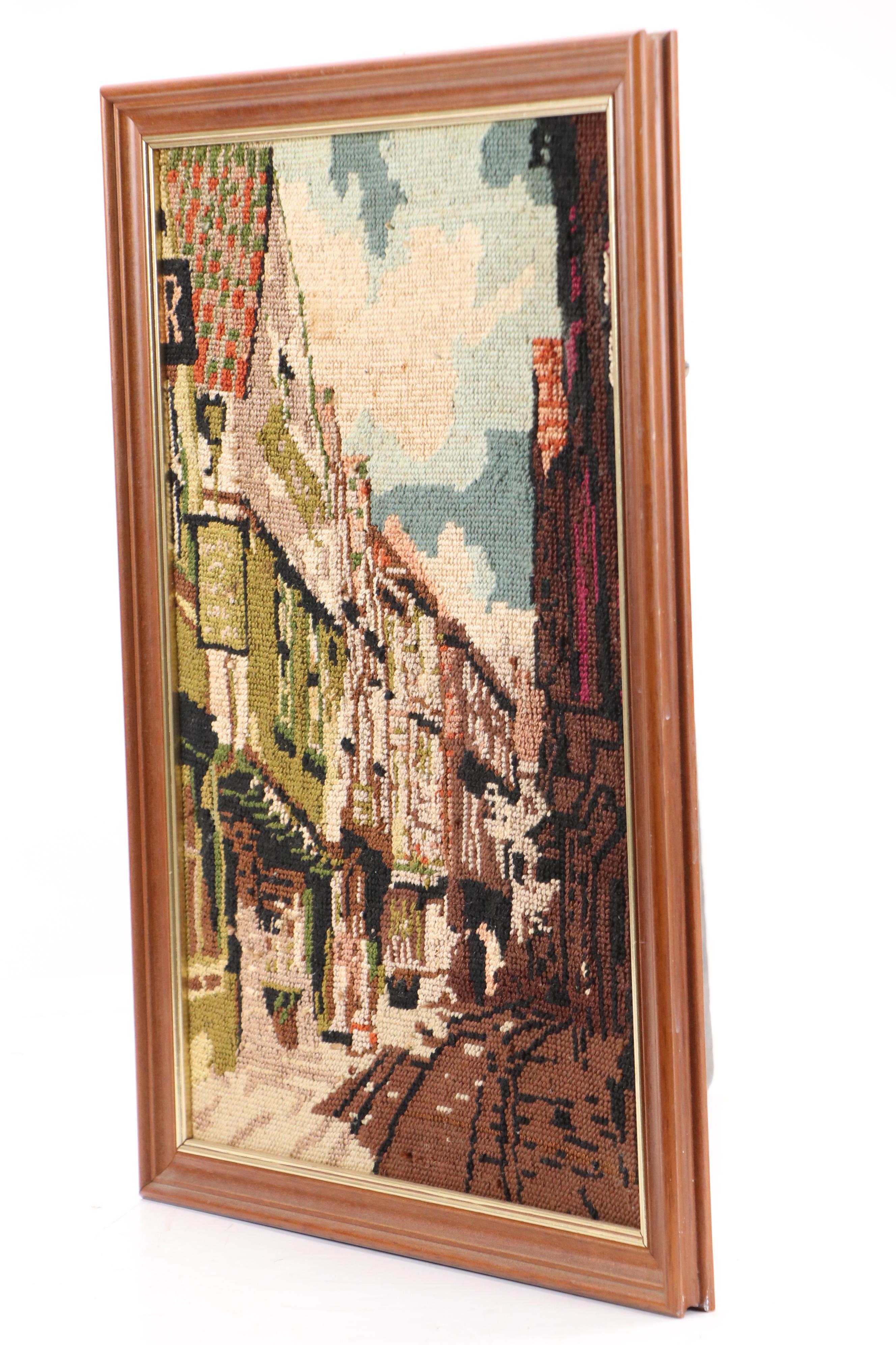 Needlepoint "The Shambles" City of York Narrow Street Scene with Shops