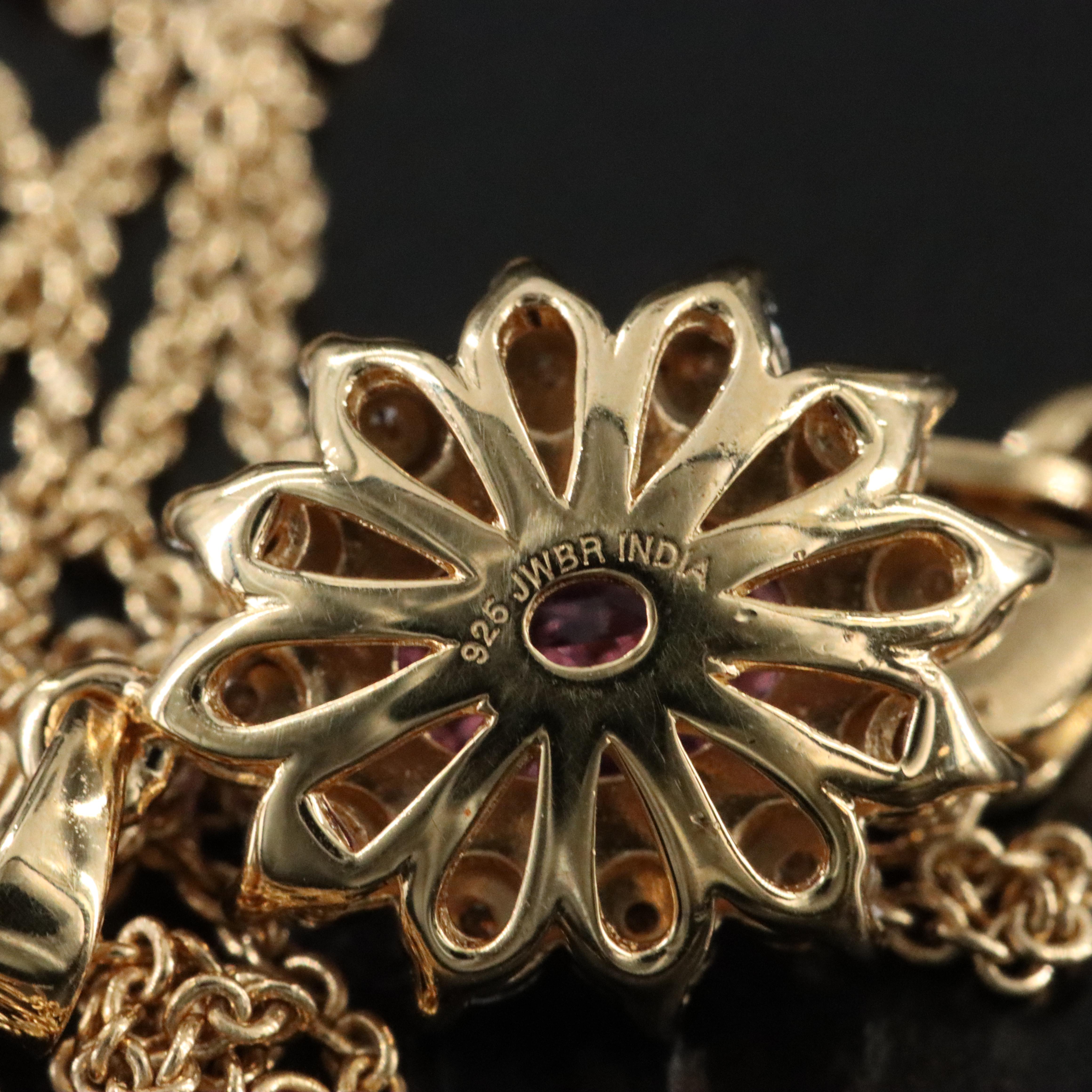 Sterling Amethyst and Diamond Pendant Necklace in Gold Tone