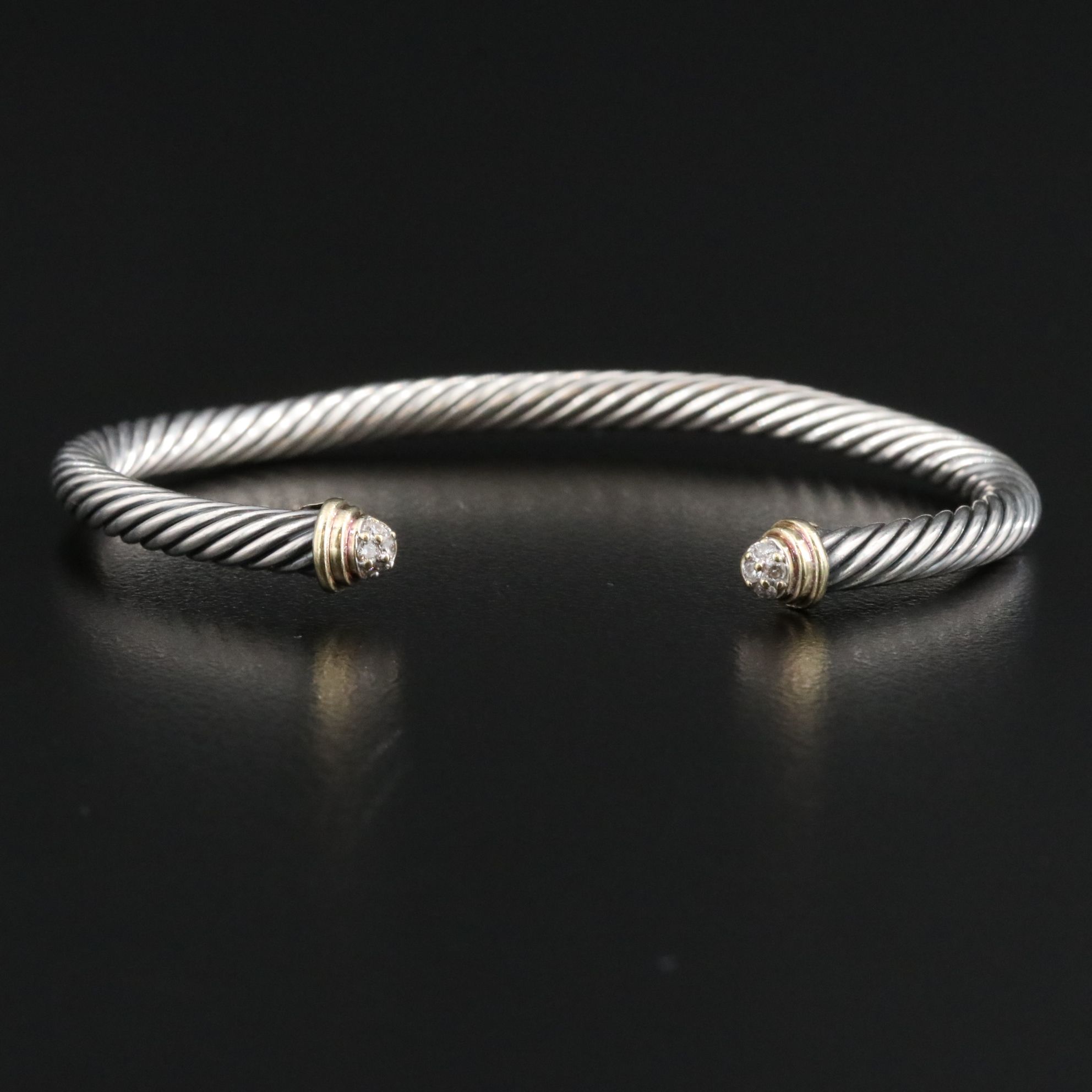 David Yurman Classic Cable Sterling 0.09 CTW Diamond Cuff with 18K Accents