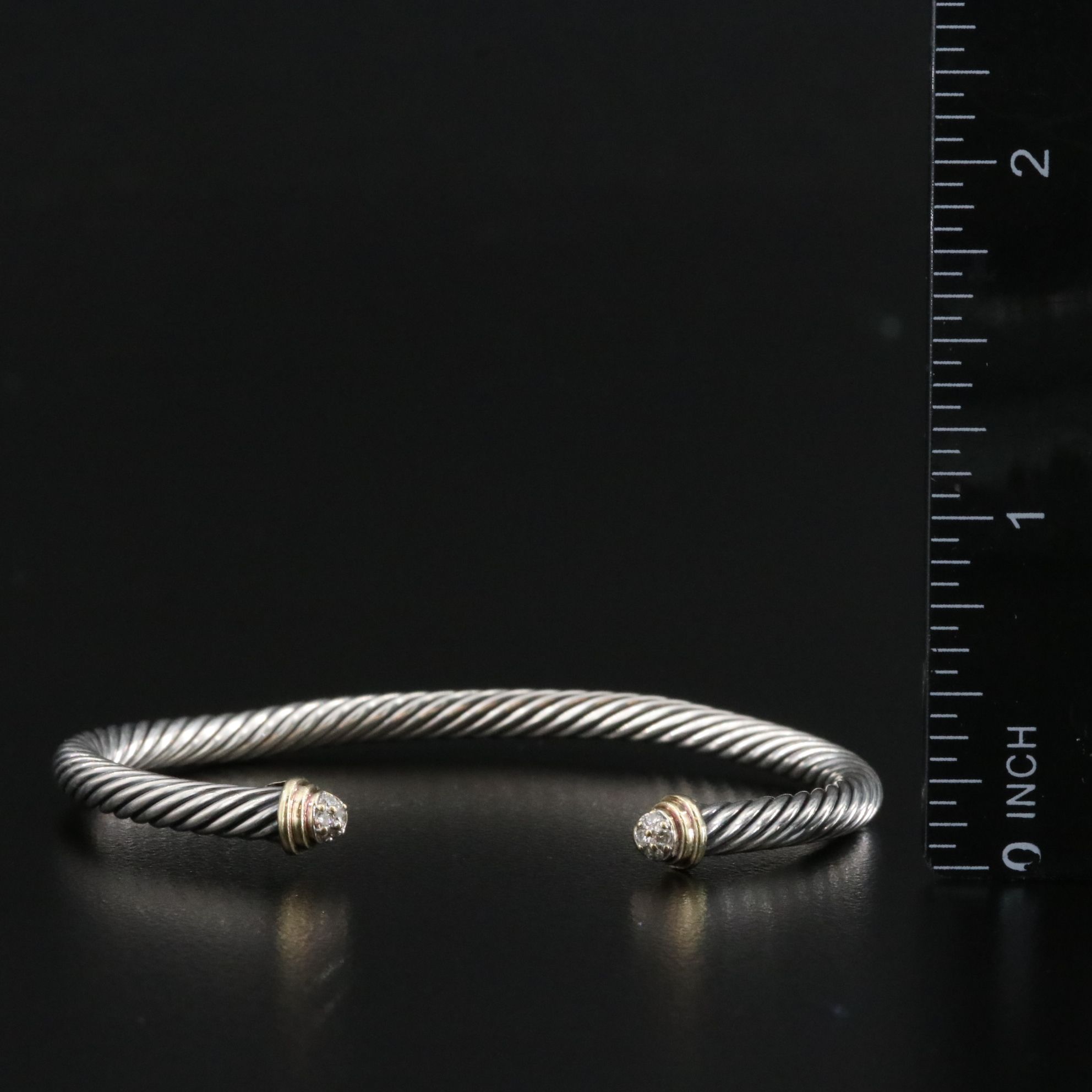 David Yurman Classic Cable Sterling 0.09 CTW Diamond Cuff with 18K Accents
