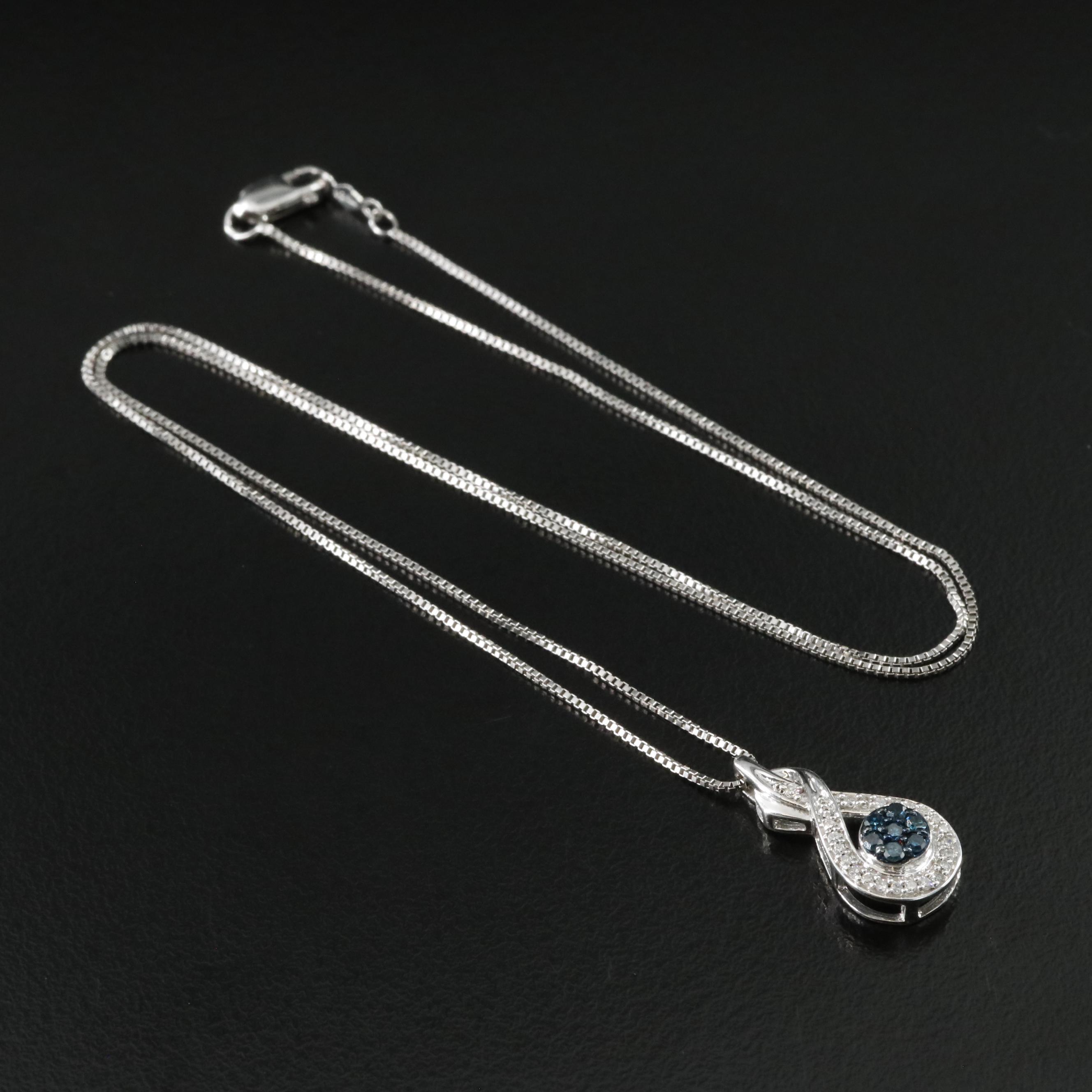 Sterling Diamond Pendant Necklace Including Fancy Blue Diamonds