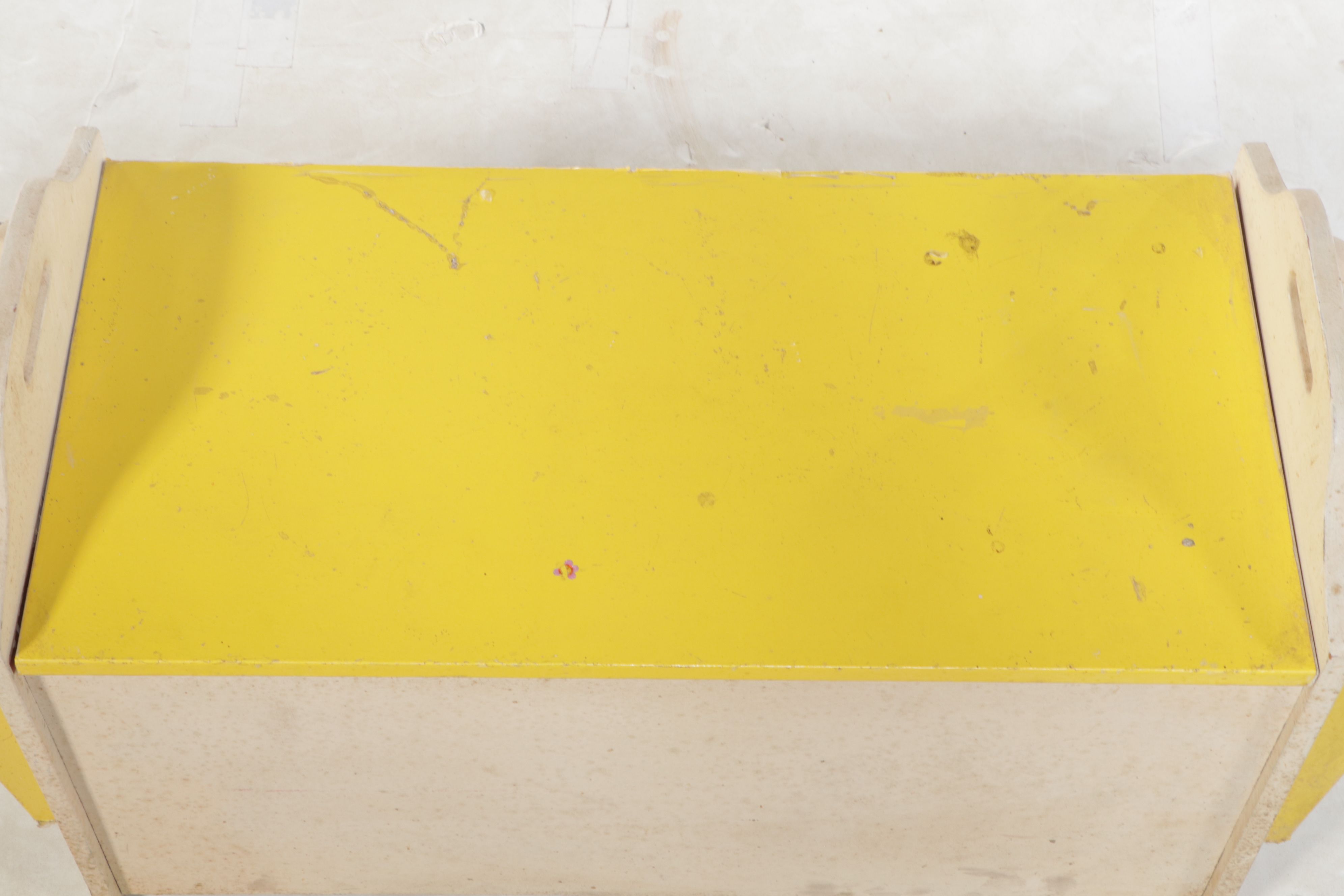 Vintage Yellow Painted Wooden Toy Chest