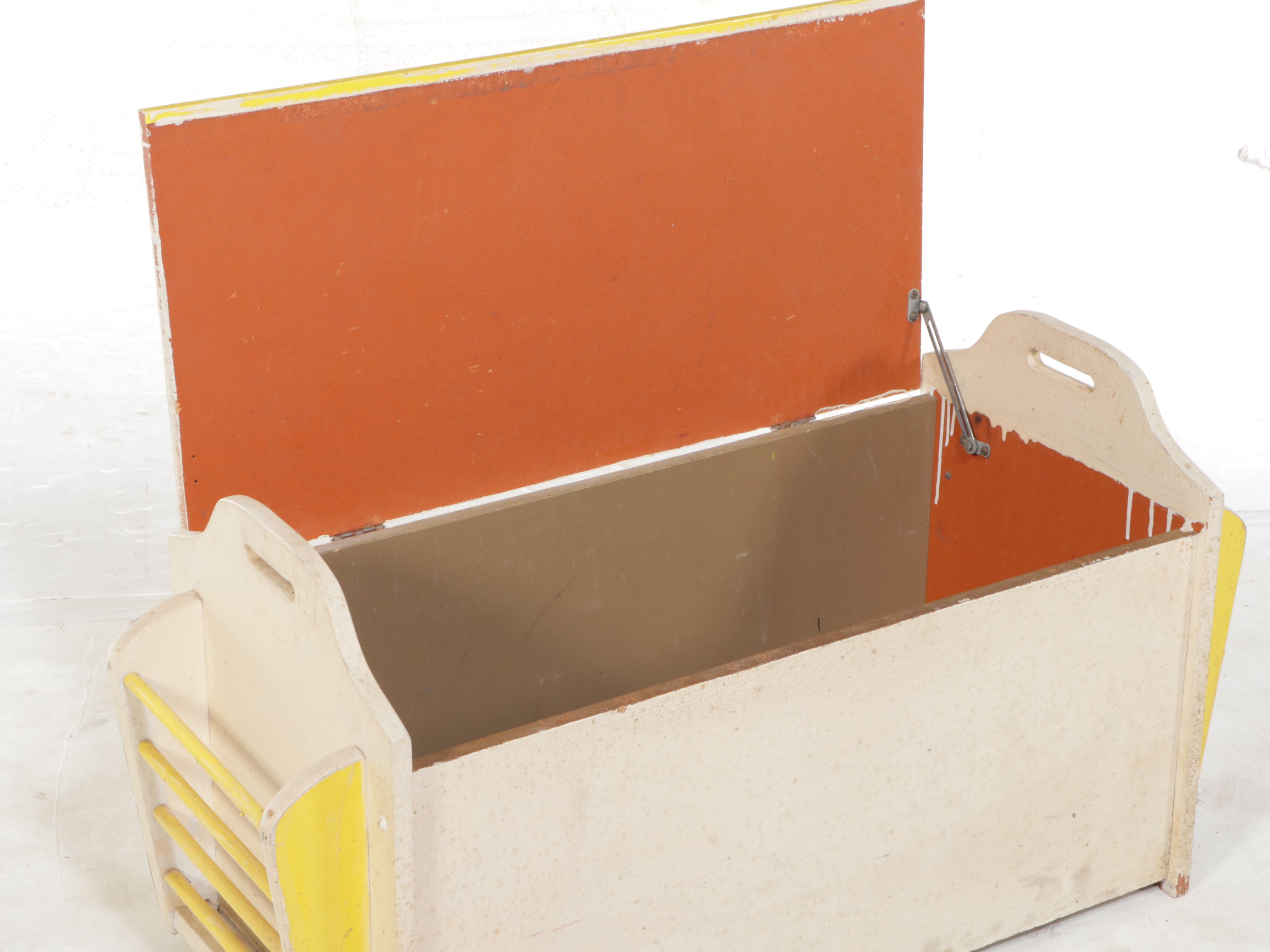 Vintage Yellow Painted Wooden Toy Chest