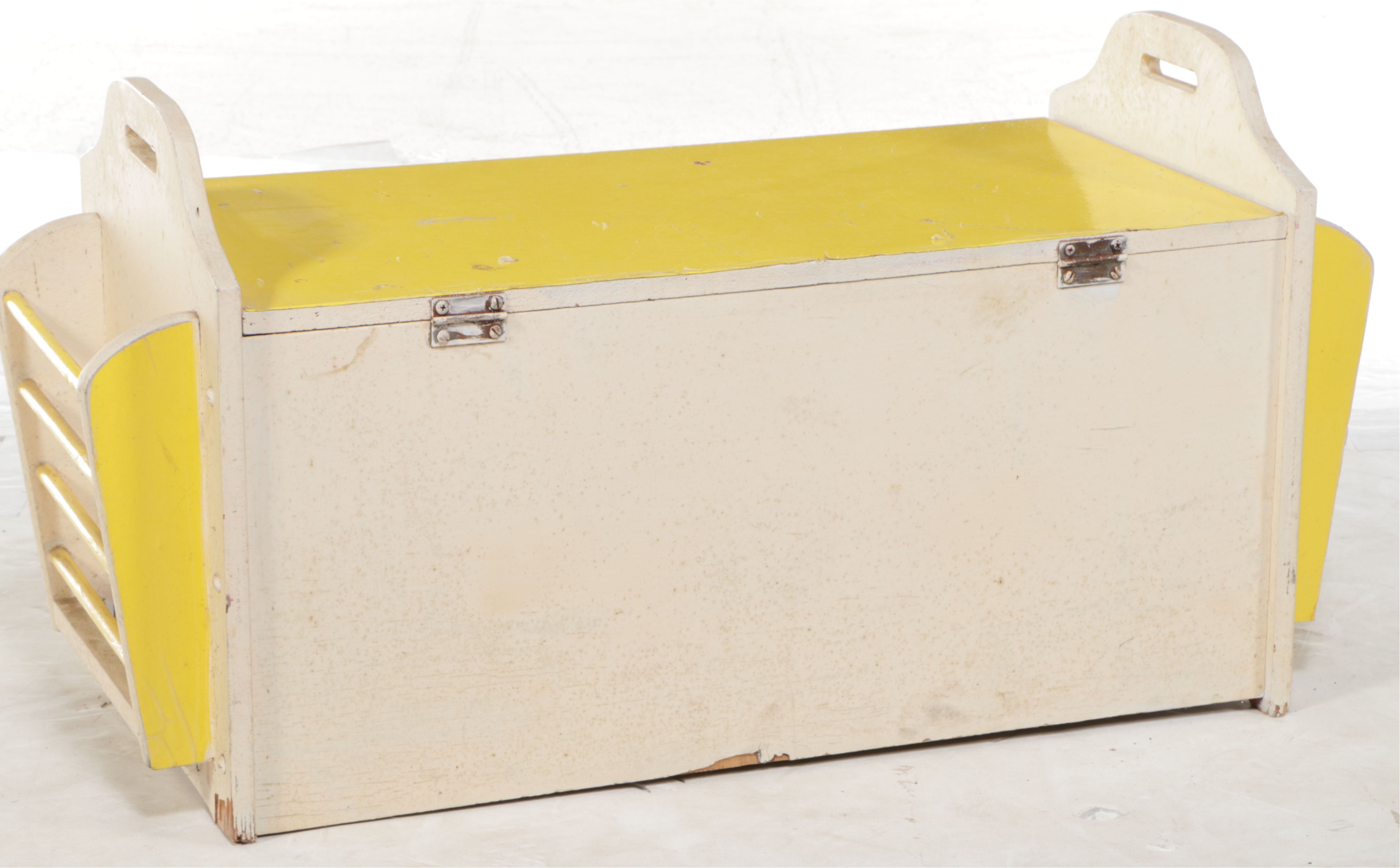 Vintage Yellow Painted Wooden Toy Chest