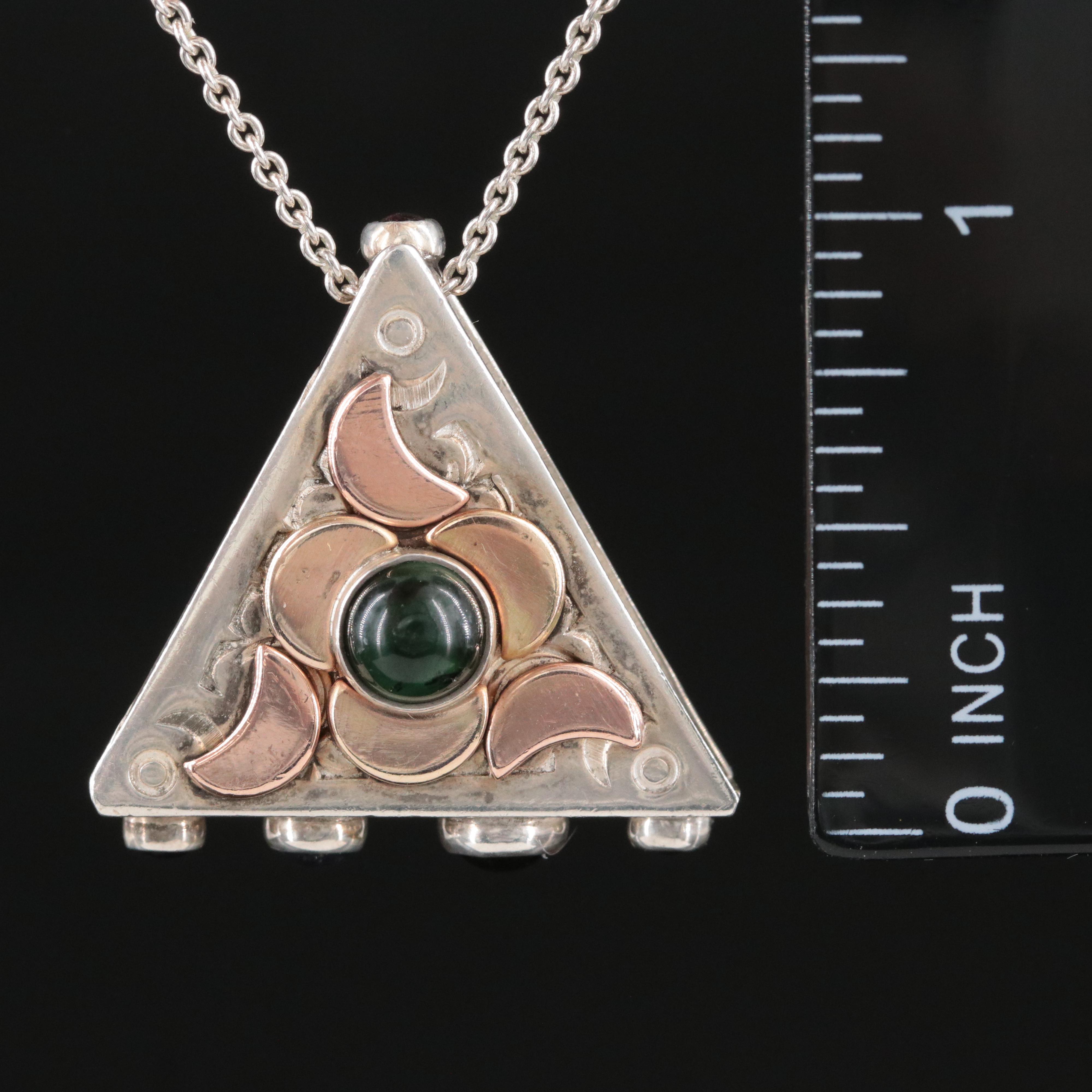 Sterling Gemstone Two Tone Moon Motif Pendant on Pandora Chain