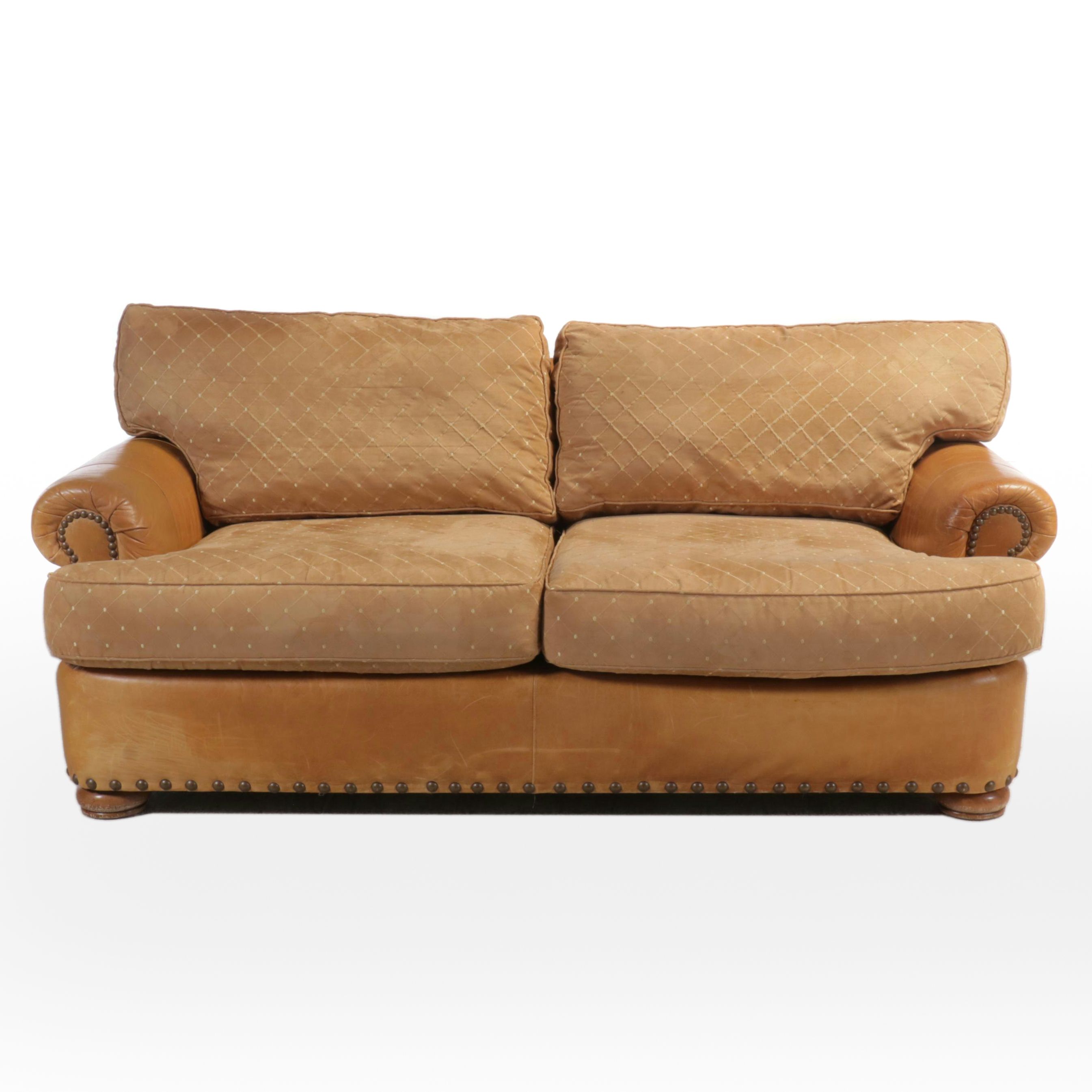 Leather and Fabric Upholstered Sofa
