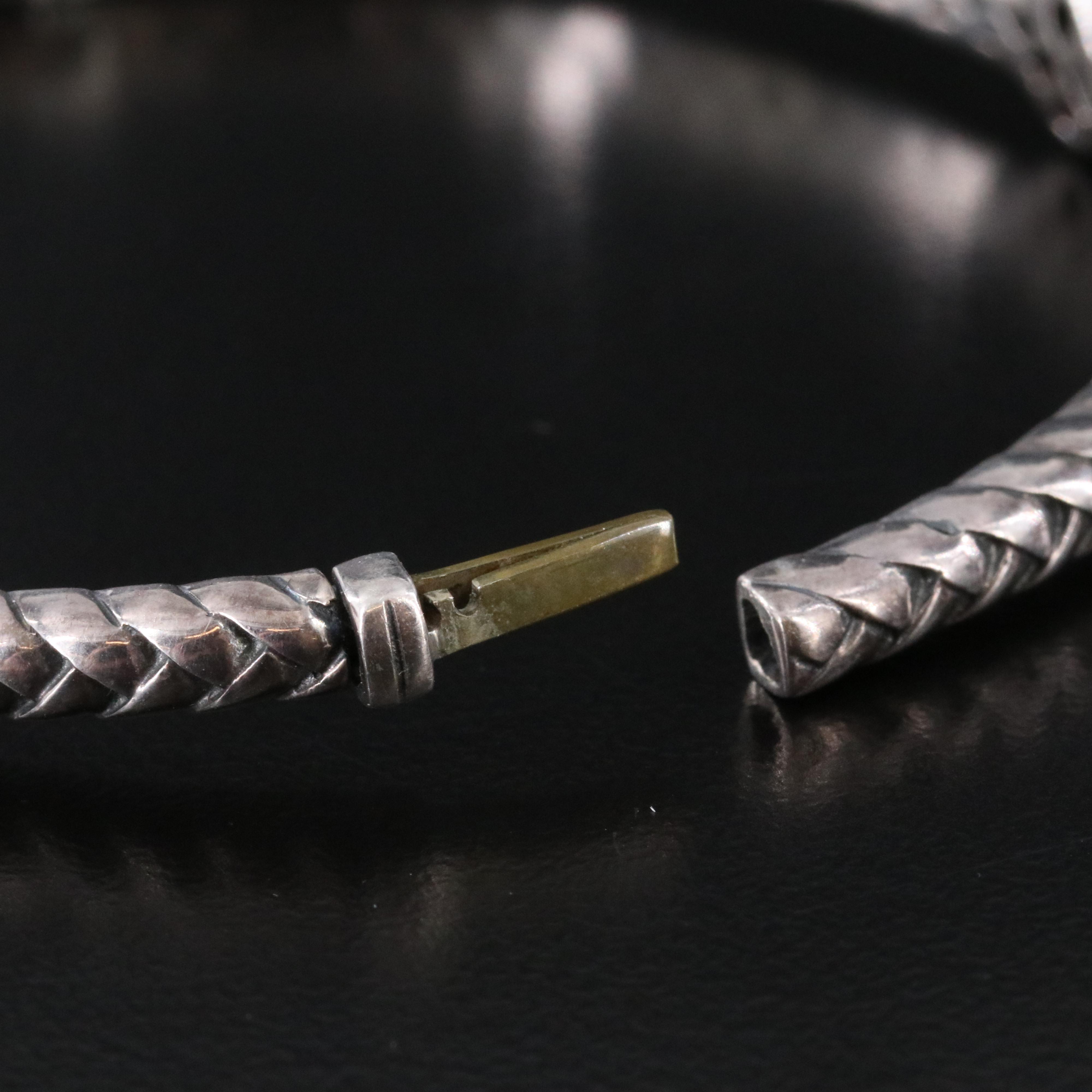 Sterling and Garnet Station Braided Hinged Bracelet with 14K Bezel