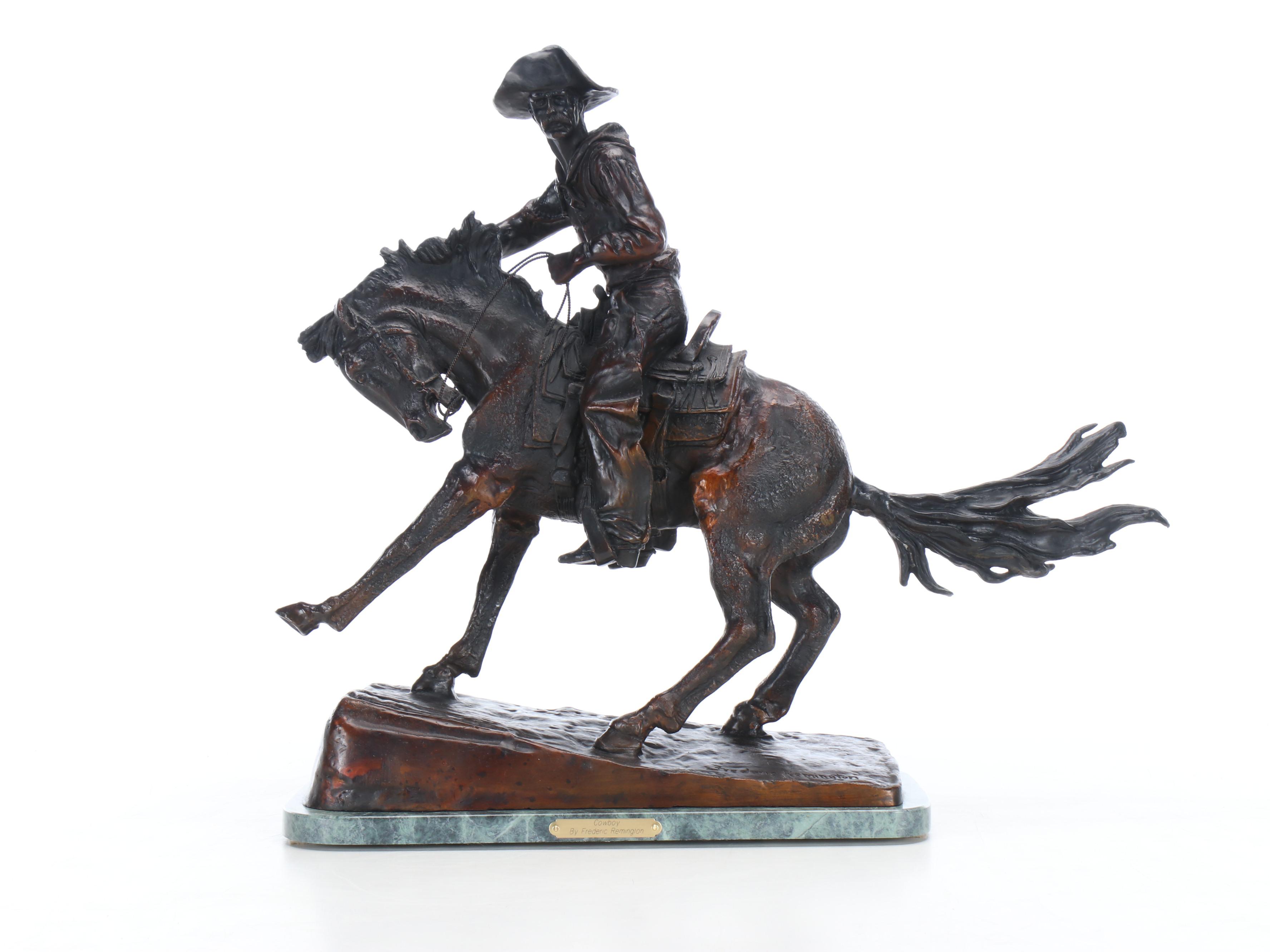 Patinated Bronze Sculpture After Frederick Remington "Cowboy"