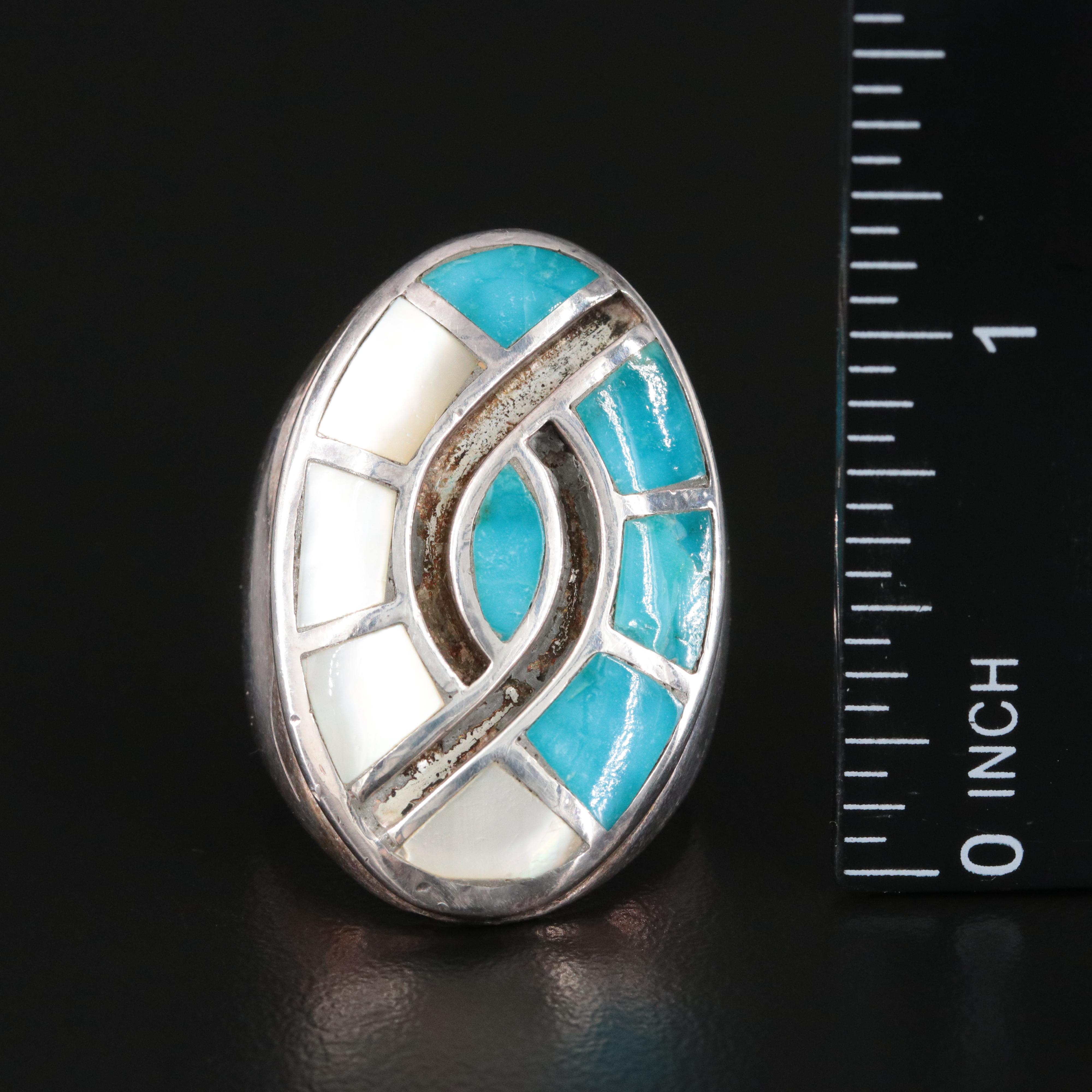 Vintage Sterling Turquoise and Mother-of-Pearl Pointer Ring