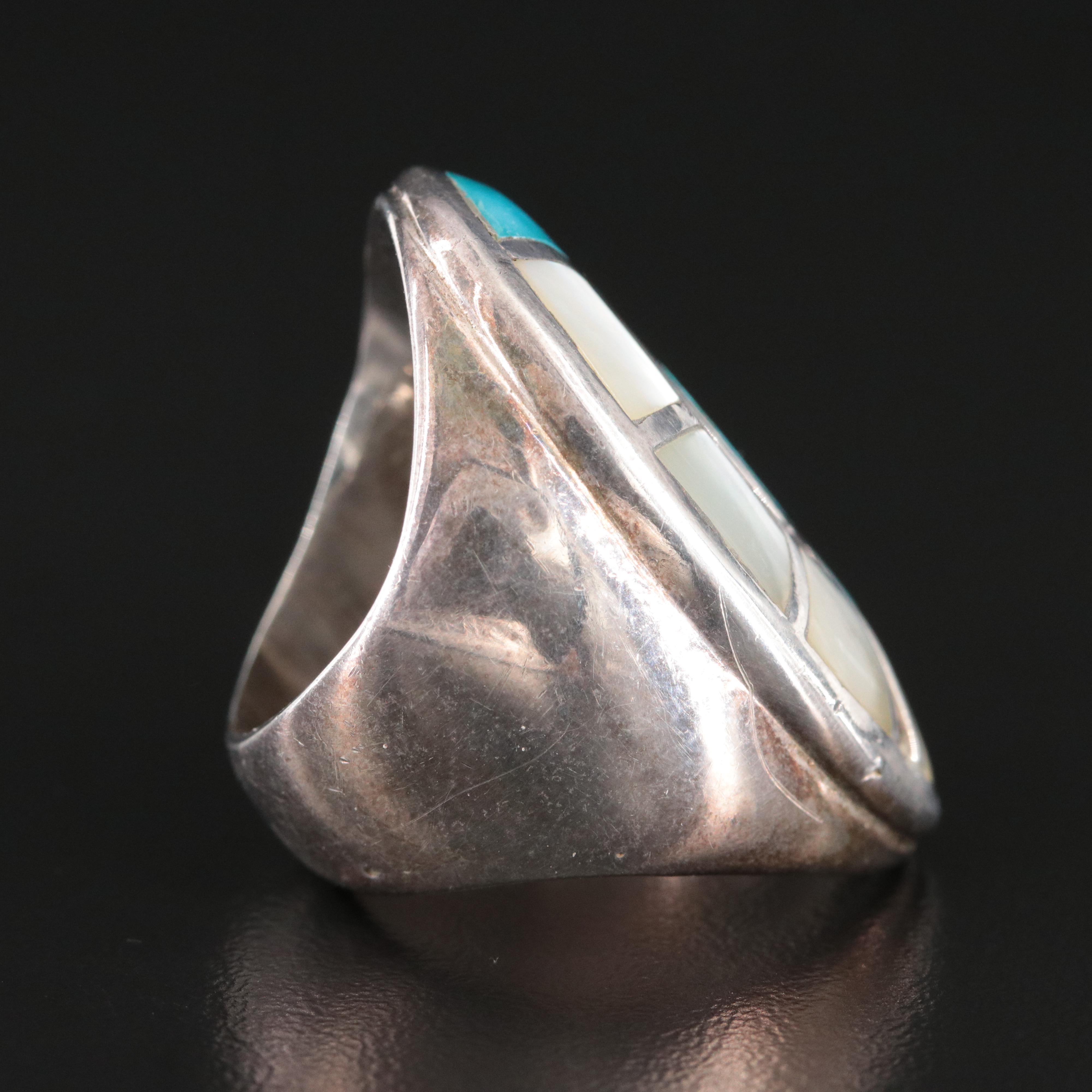 Vintage Sterling Turquoise and Mother-of-Pearl Pointer Ring