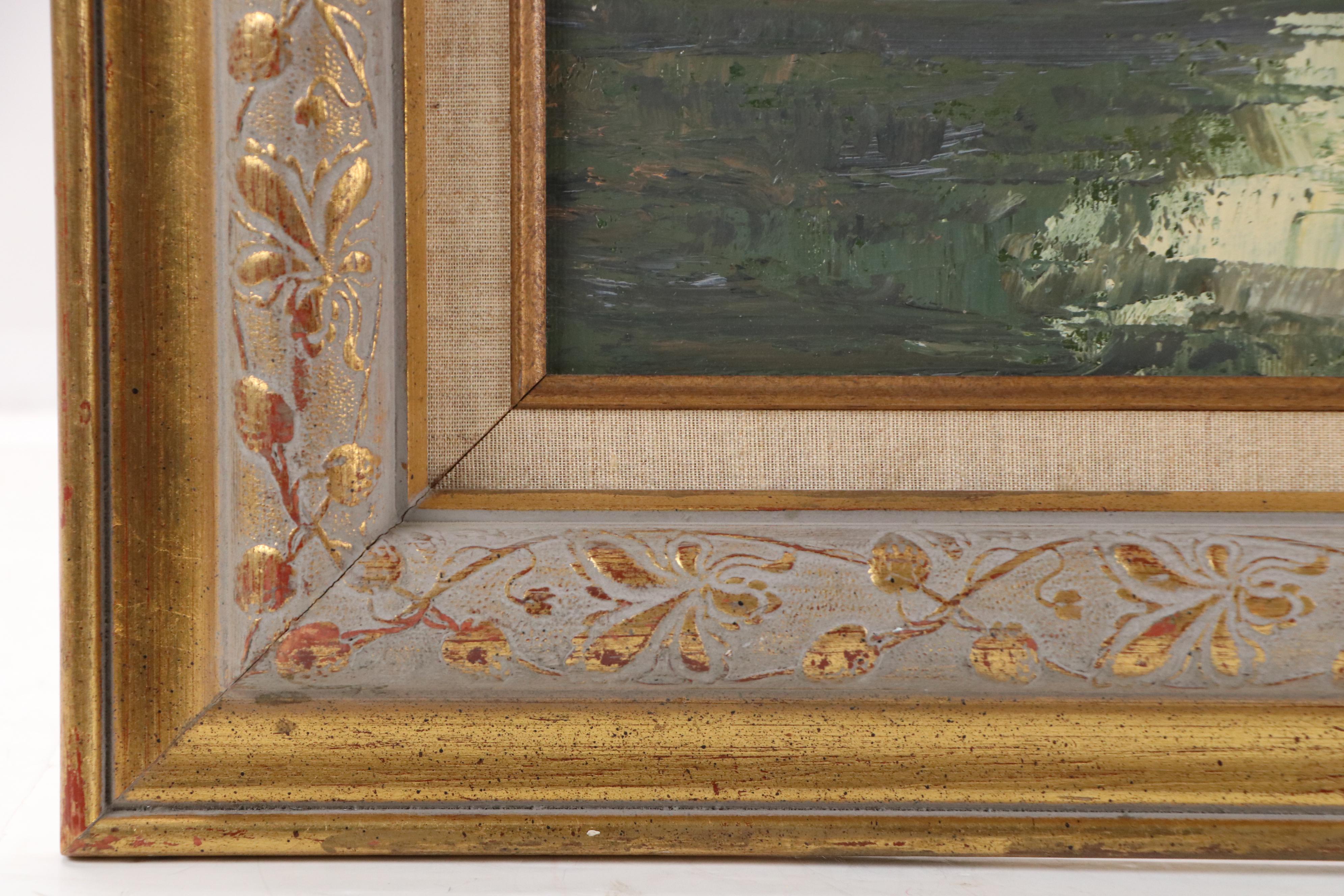 Stylized Impasto Acrylic Painting of Waterfront Houses, Late 20th–21st Century