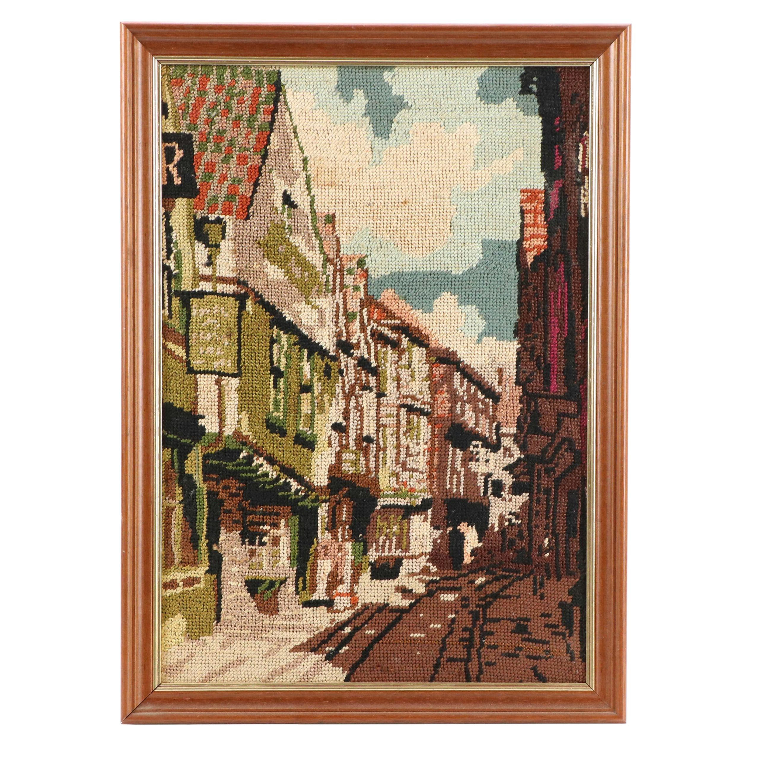 Needlepoint "The Shambles" City of York Narrow Street Scene with Shops
