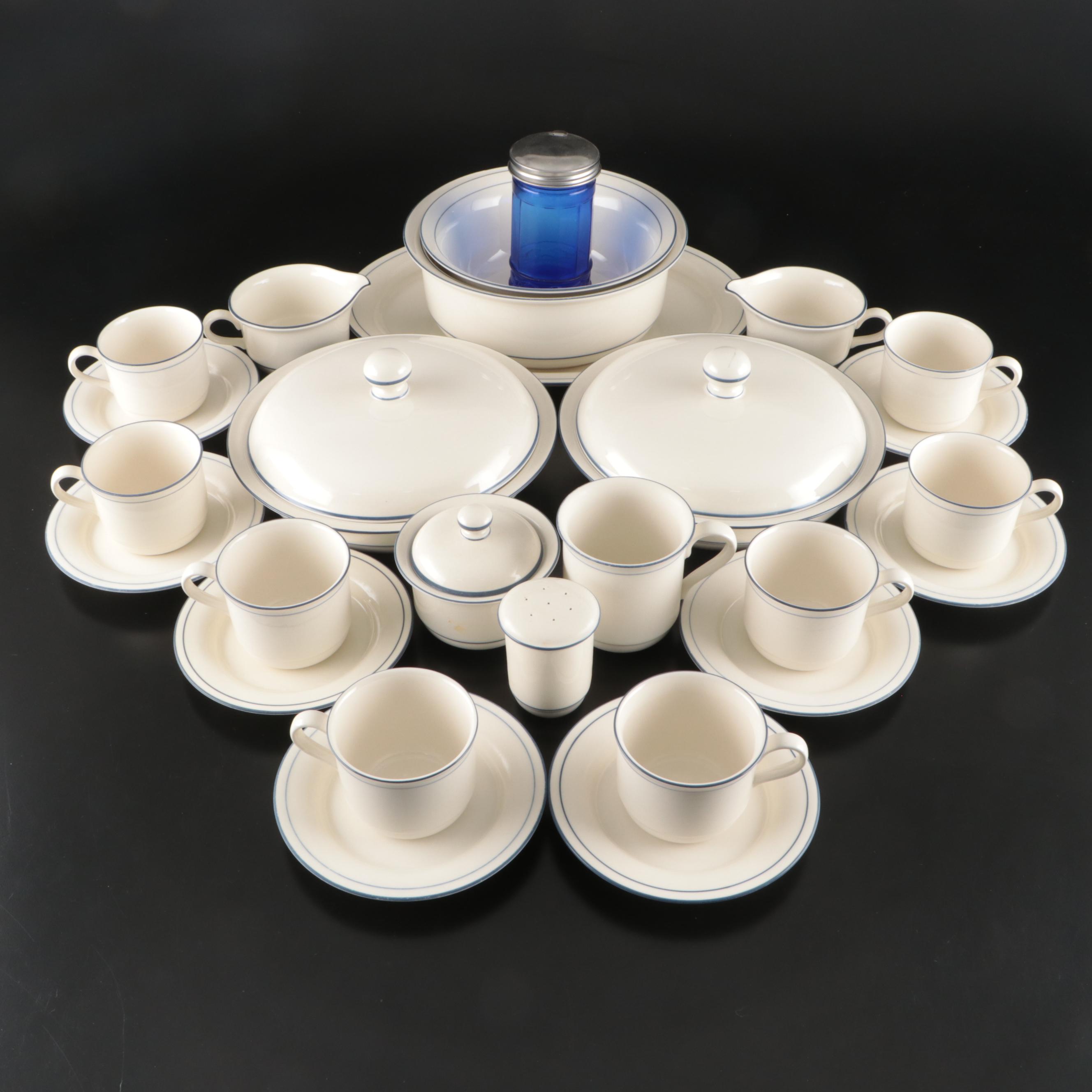 Lenox "Blue Pinstripes" Chinastone Dinnerware and Serving Pieces, 1984-2004