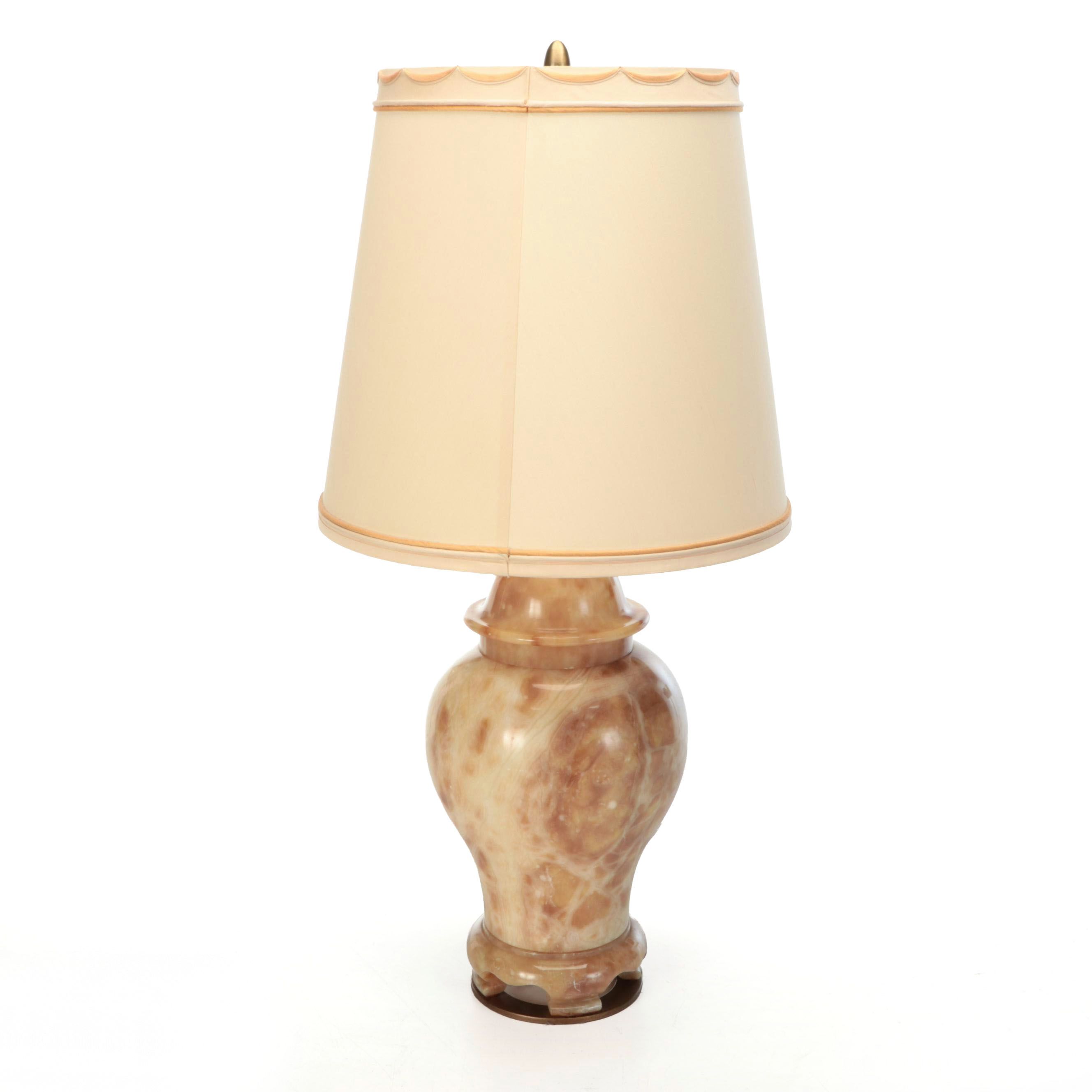 Marbro Carved Soapstone Ginger Jar Table Lamp & Double Corded Shade, Mid-20th C
