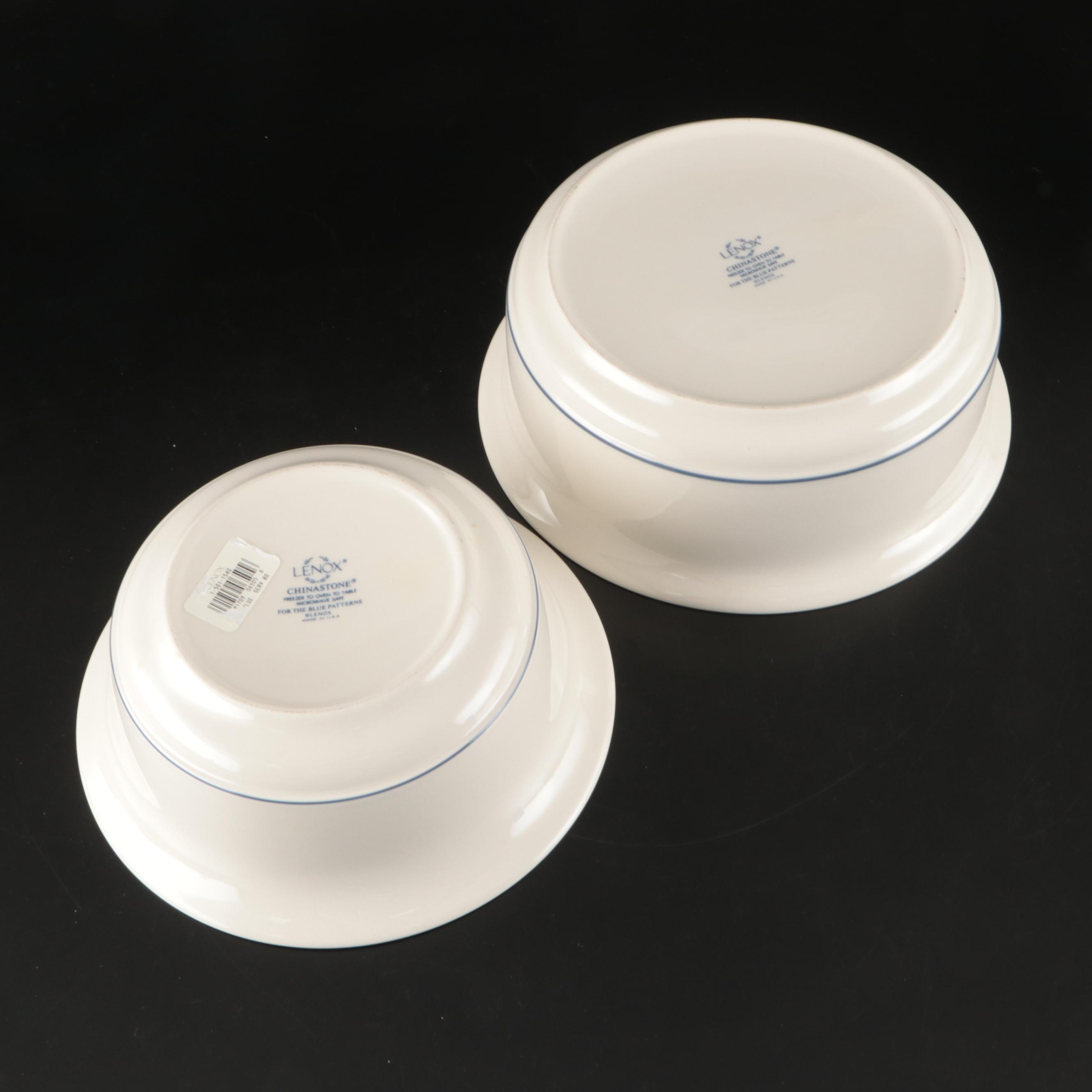 Lenox "Blue Pinstripes" Chinastone Dinnerware and Serving Pieces, 1984-2004