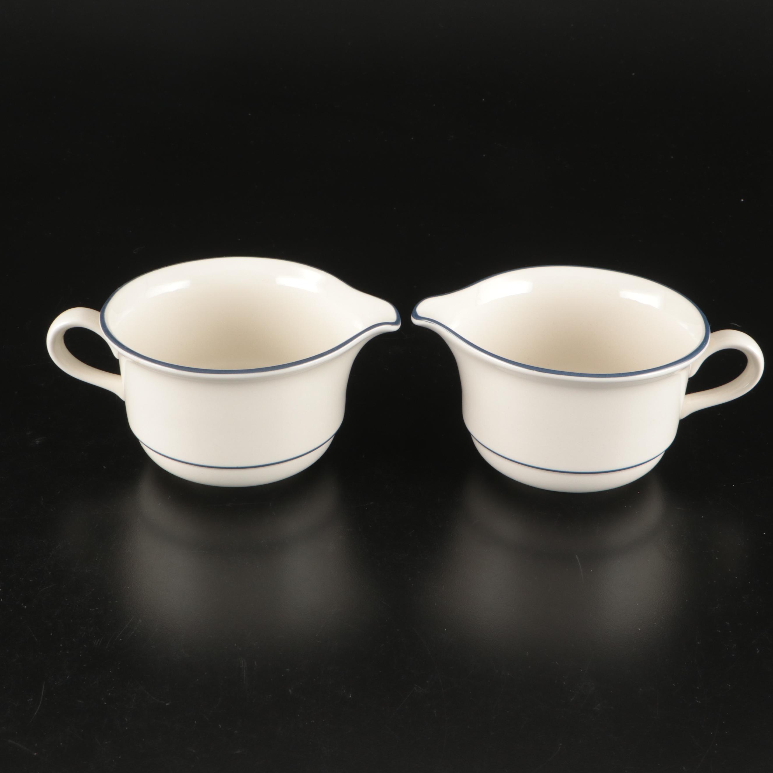 Lenox "Blue Pinstripes" Chinastone Dinnerware and Serving Pieces, 1984-2004