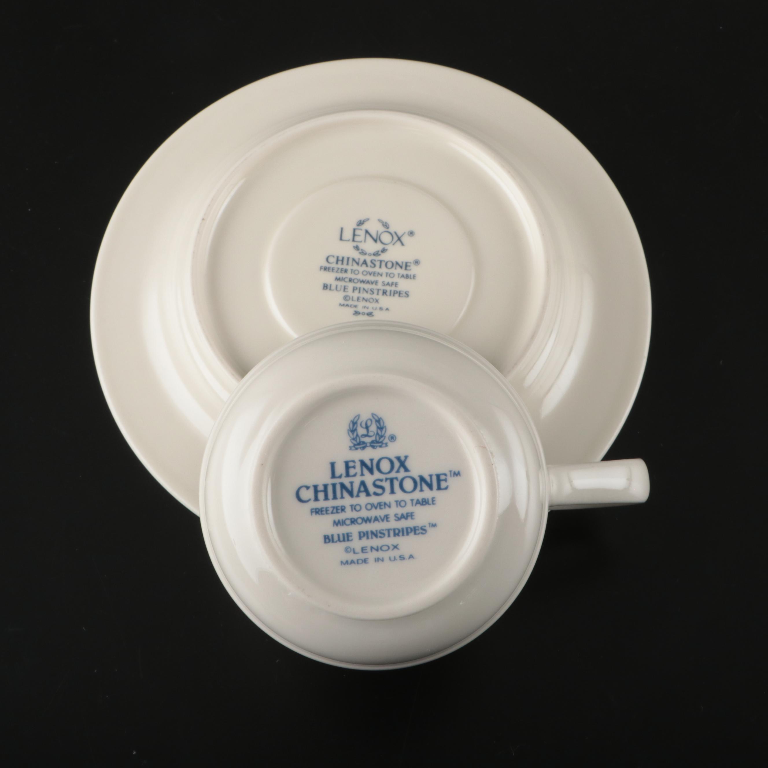 Lenox "Blue Pinstripes" Chinastone Dinnerware and Serving Pieces, 1984-2004