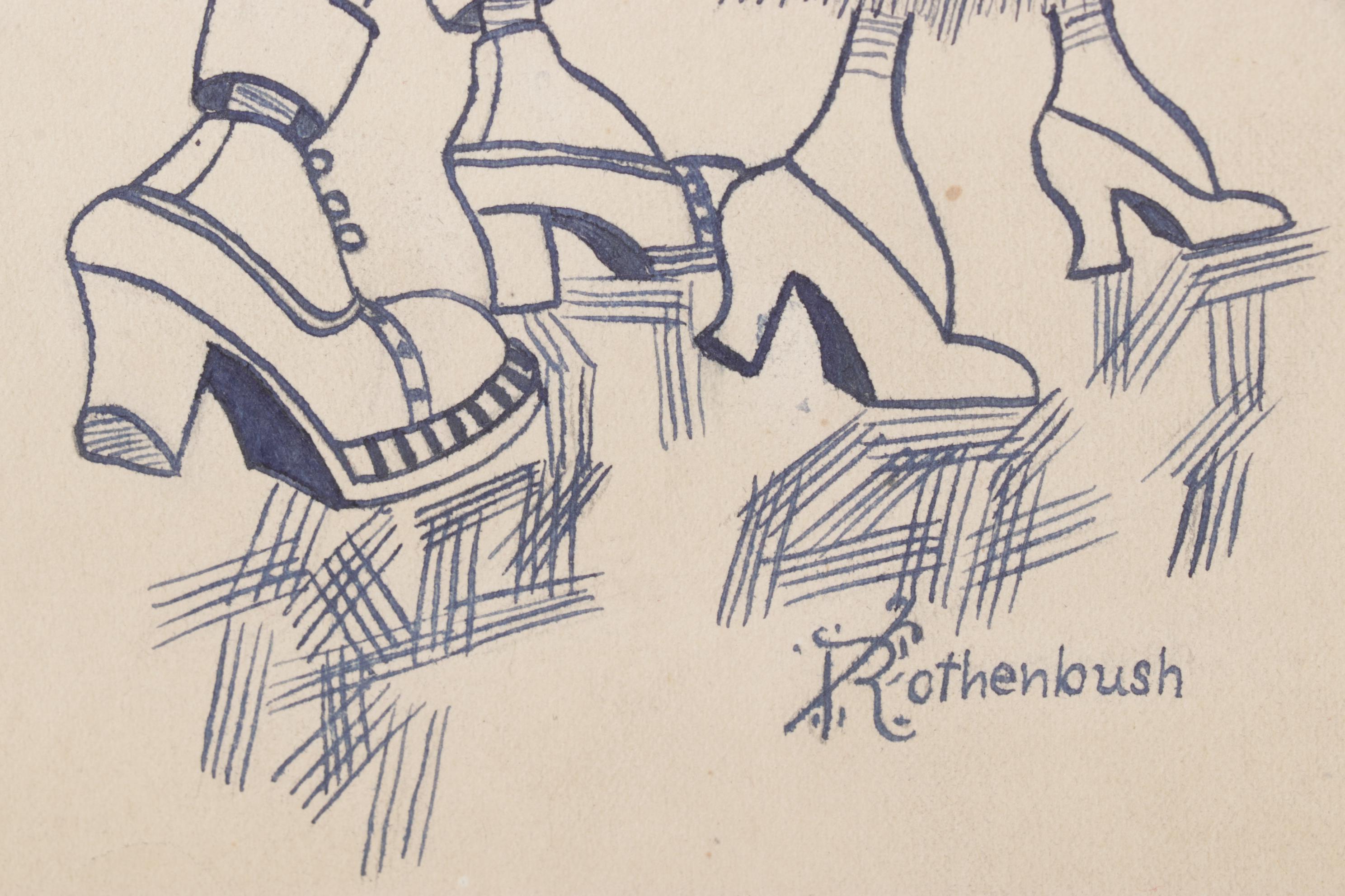 Rothenbush Signed Ink Drawing of Man and Woman on Stroll, Mid-20th Century