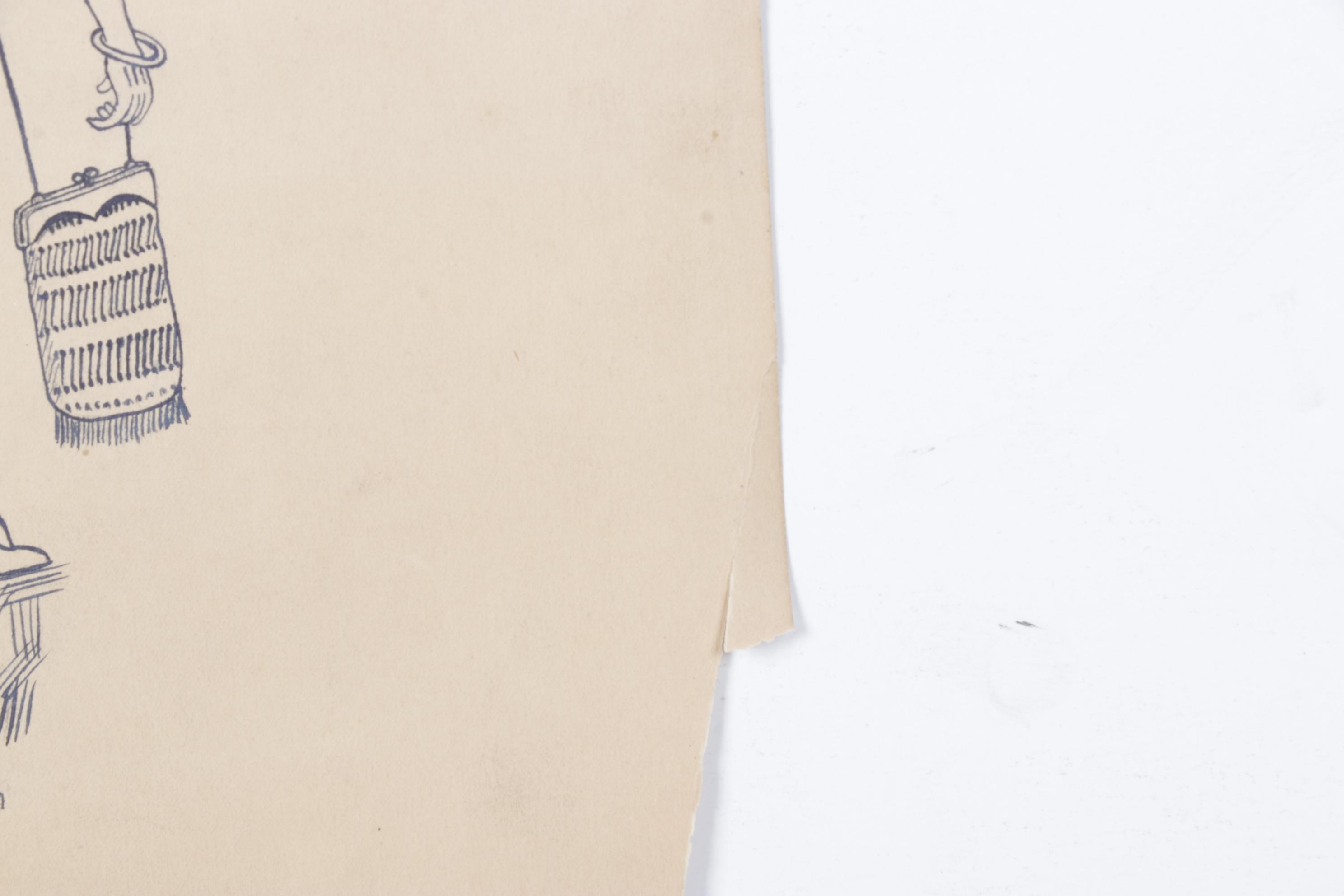 Rothenbush Signed Ink Drawing of Man and Woman on Stroll, Mid-20th Century