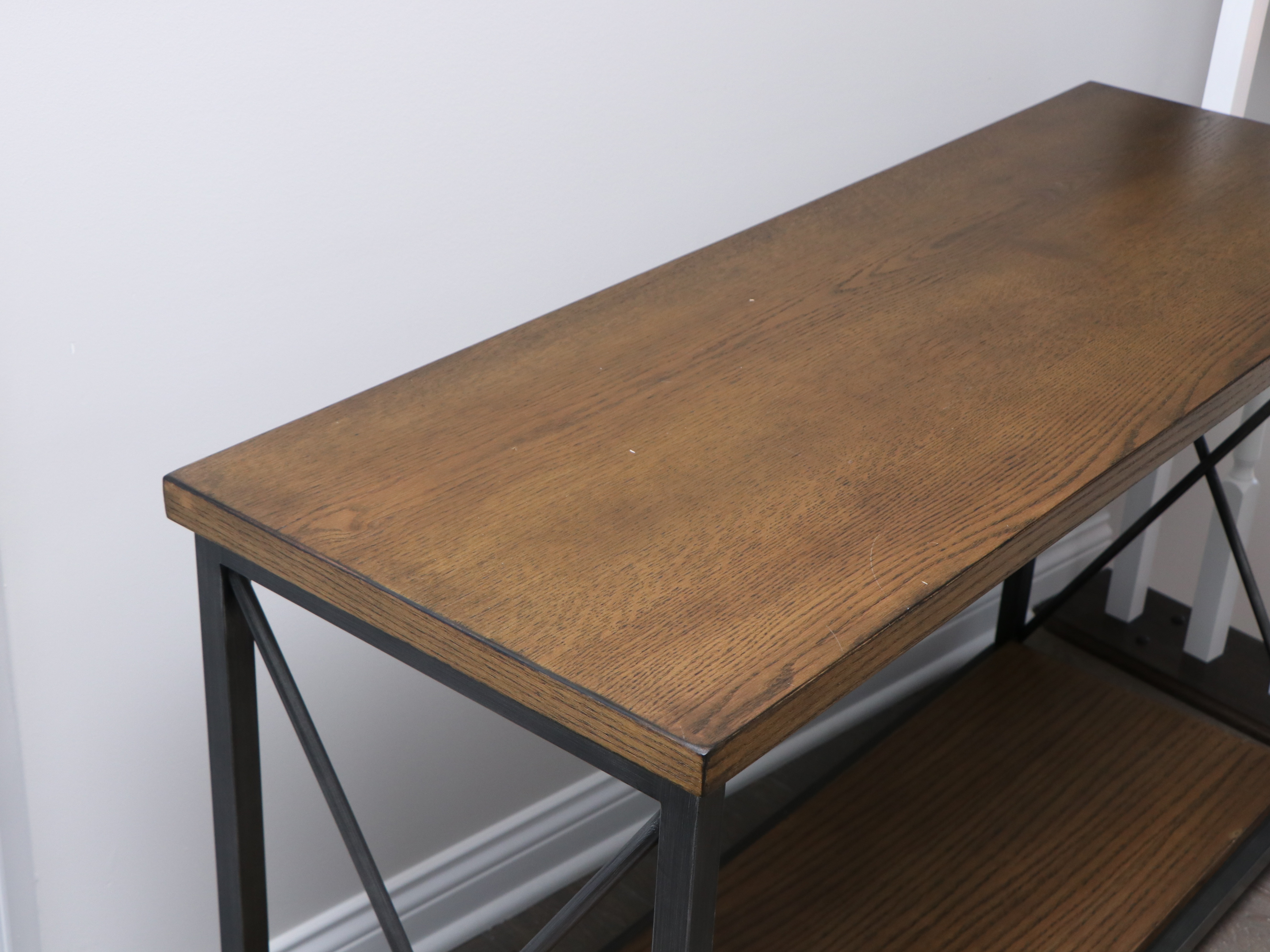 Wood and Painted Grain Metal Console Table