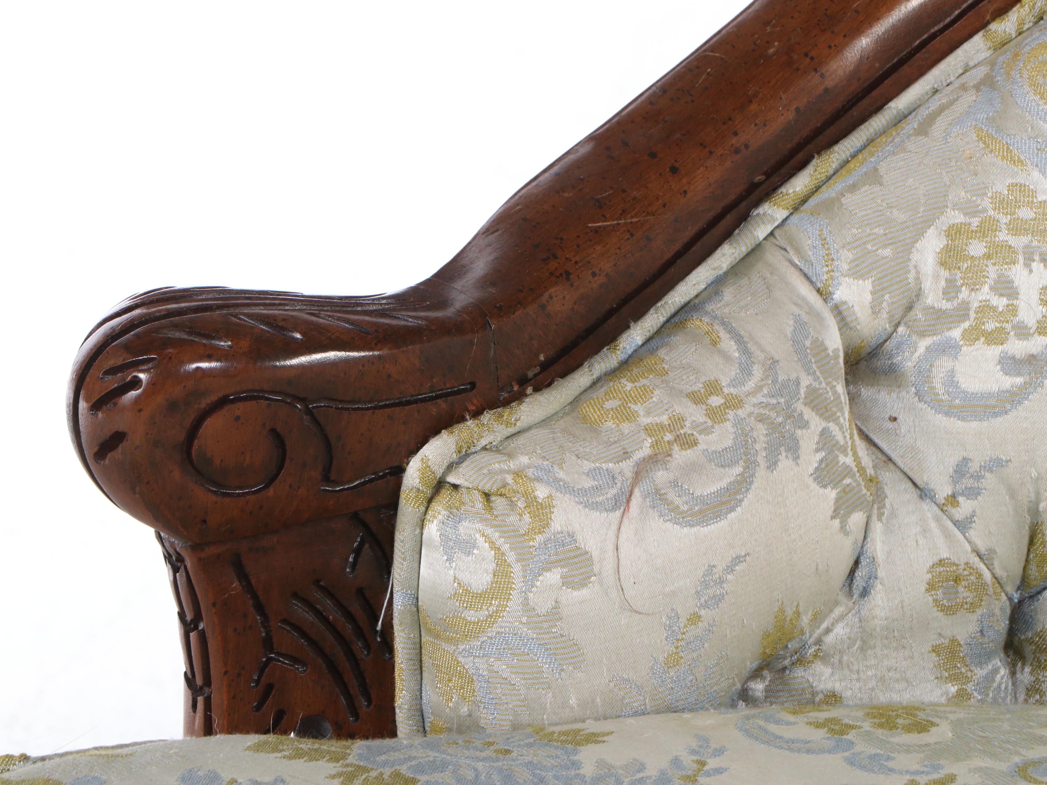 Kingsley Furniture Co. Rococo Revival Style Damask Button-Tufted Sofa