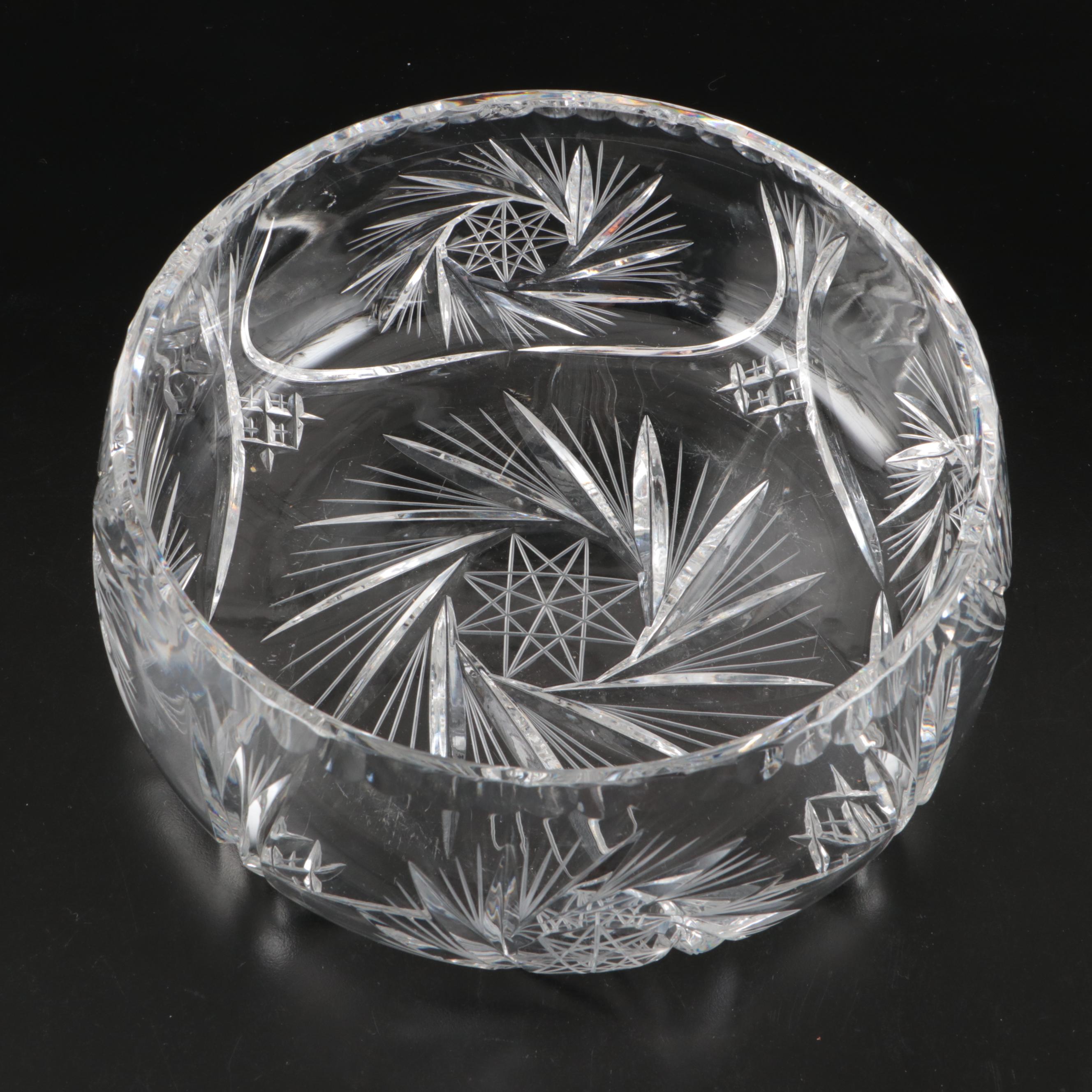 Stone and Ceramic Fruit with American Brilliant Style Pinwheel Crystal Bowl