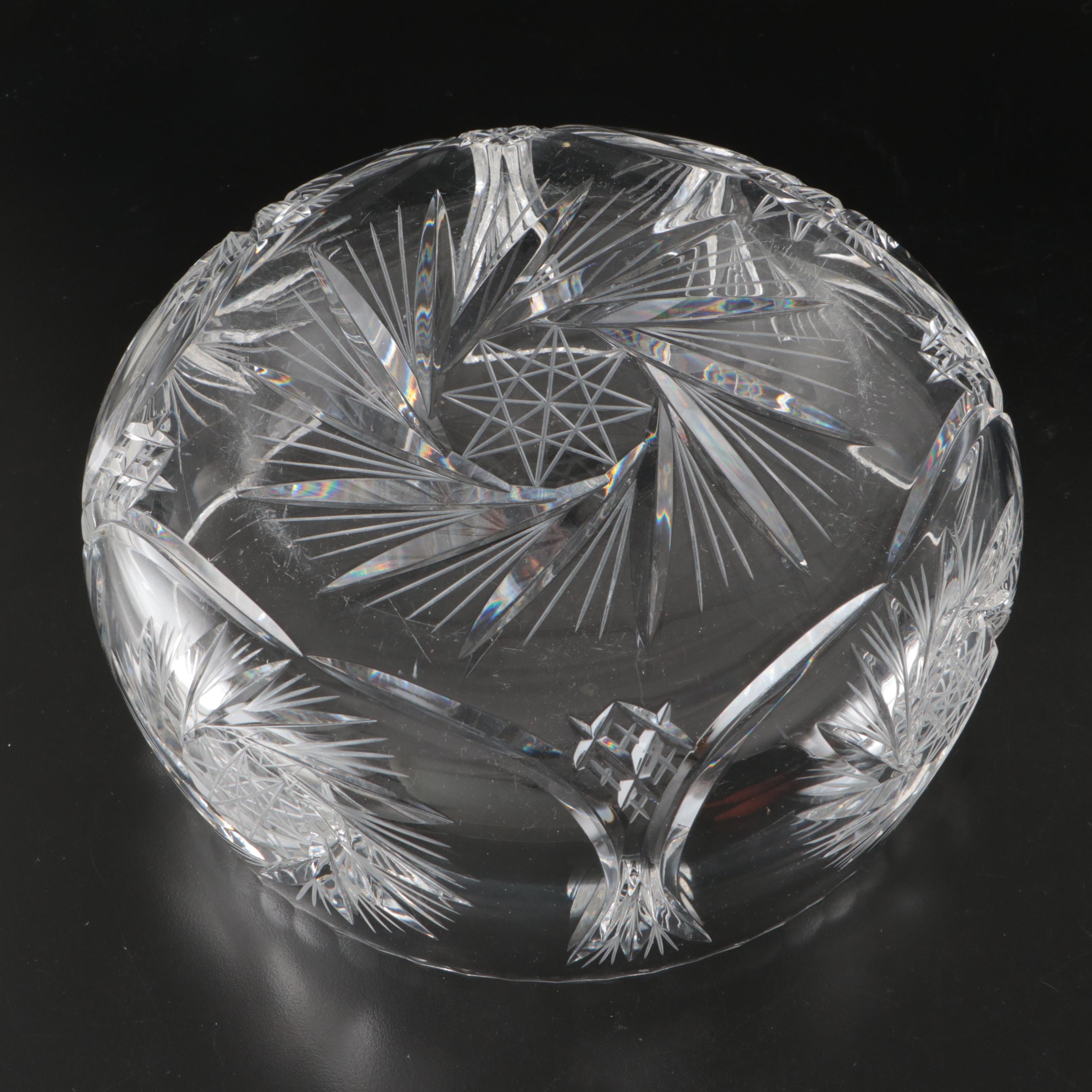 Stone and Ceramic Fruit with American Brilliant Style Pinwheel Crystal Bowl