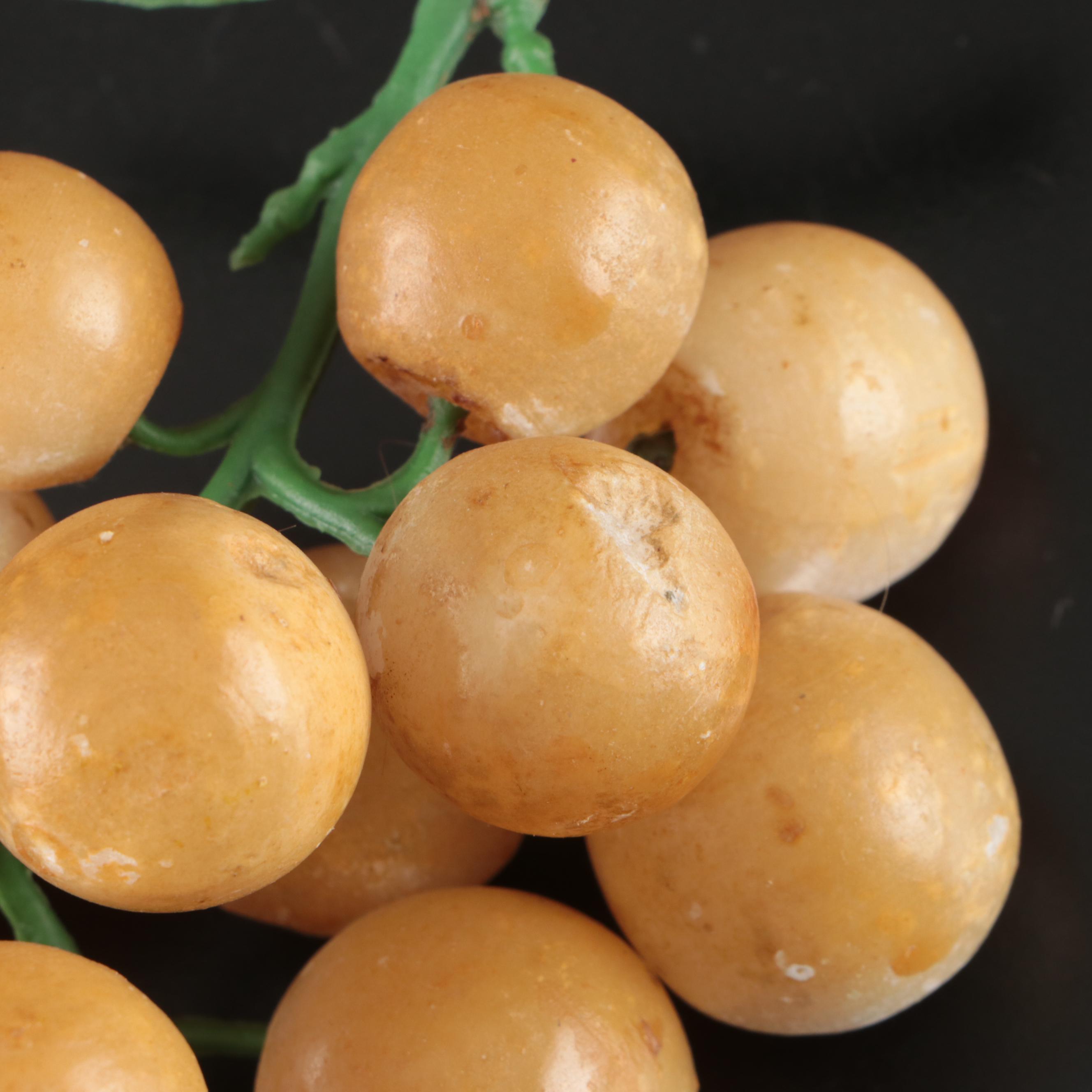 Stone and Ceramic Fruit with American Brilliant Style Pinwheel Crystal Bowl