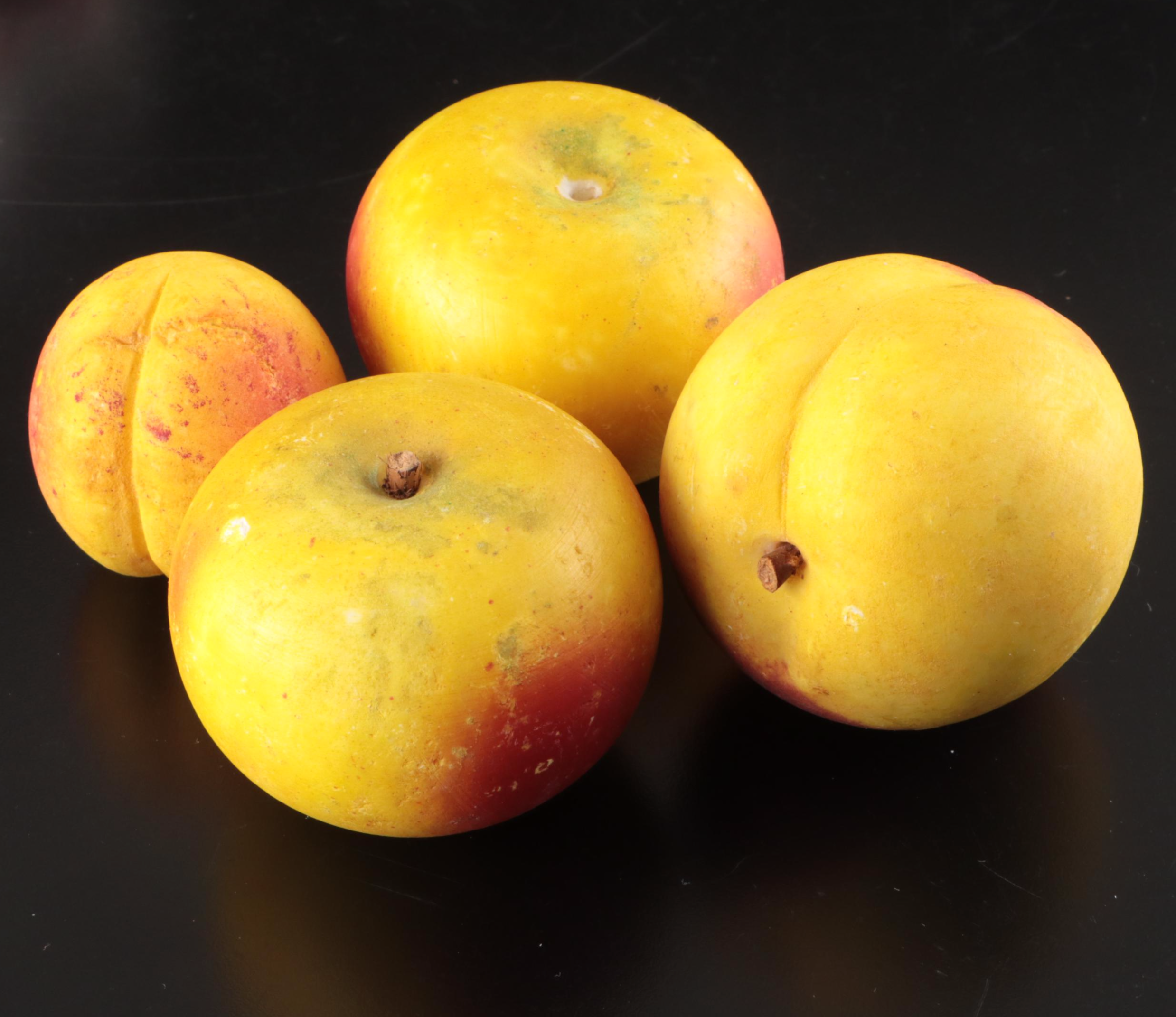 Stone and Ceramic Fruit with American Brilliant Style Pinwheel Crystal Bowl
