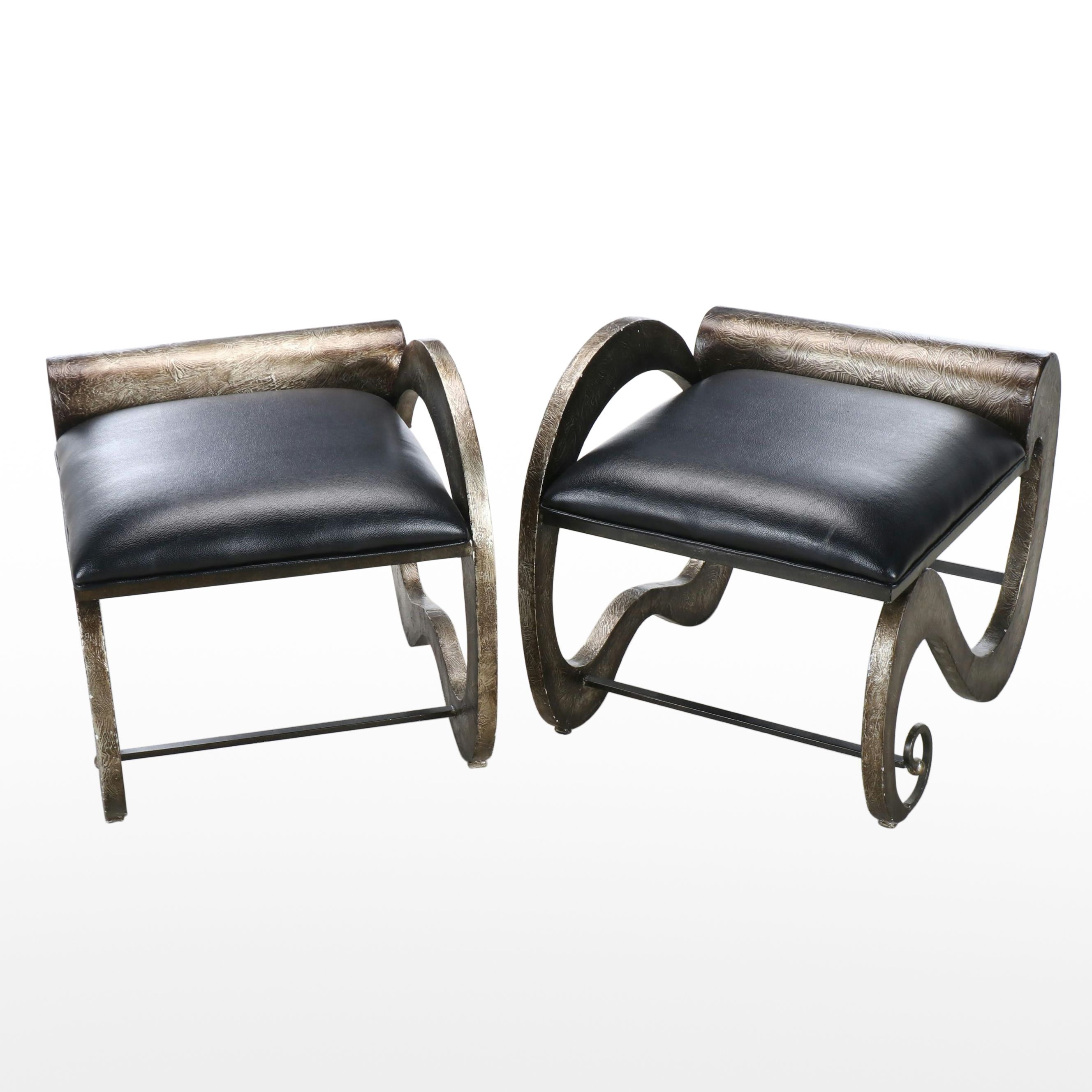 Pair of Modern Scrolling Metal Accent Chairs