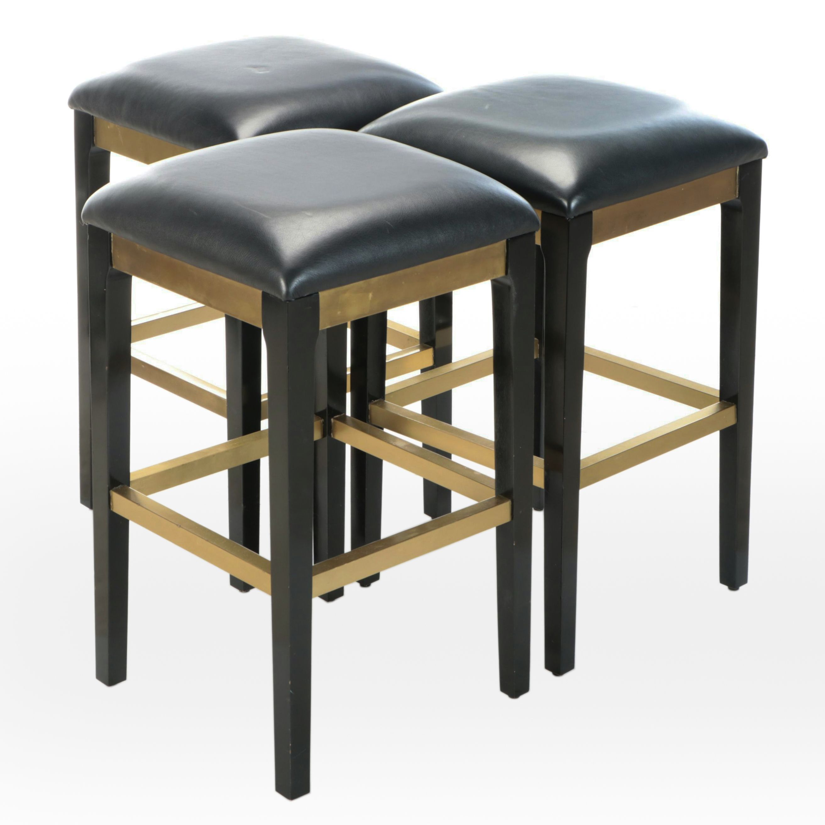Set of Three Frontgate Contemporary Faux Leather and Painted Wood Barstools