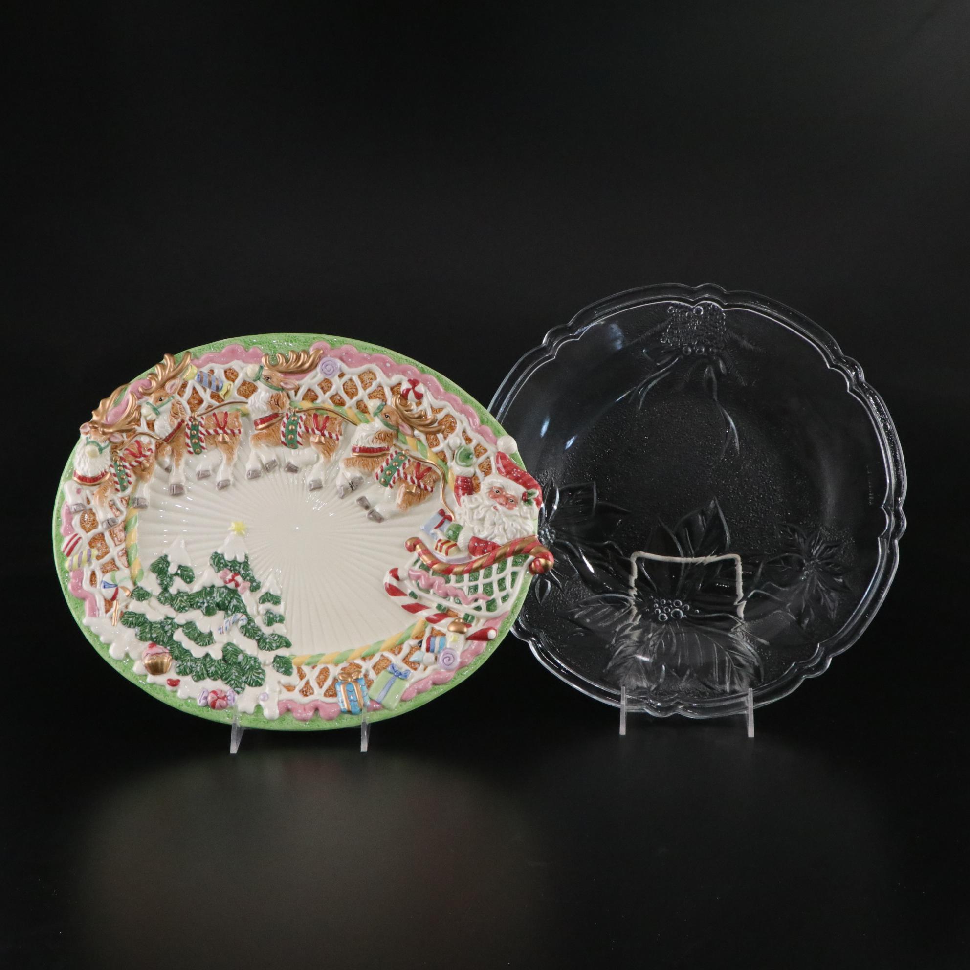 "Holiday Time Poinsettia" and "Candy Land Express" Christmas Platters