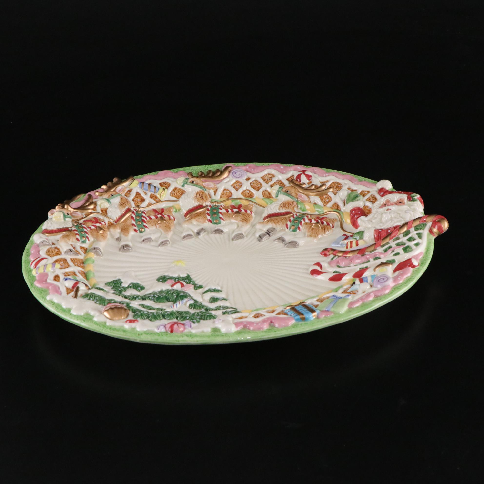 "Holiday Time Poinsettia" and "Candy Land Express" Christmas Platters