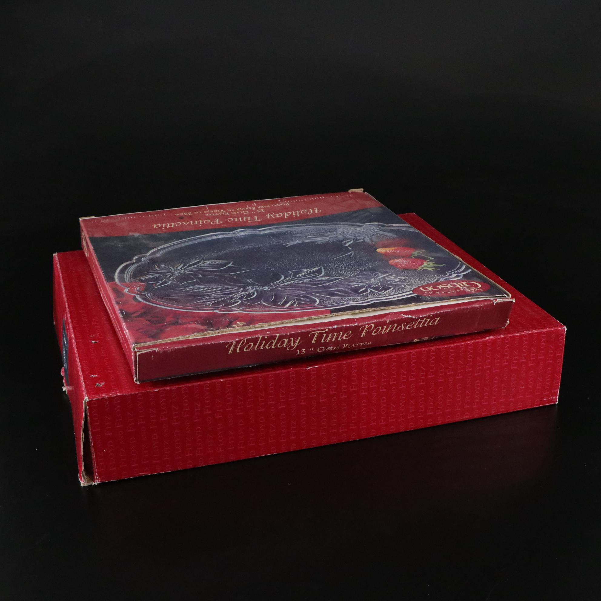 "Holiday Time Poinsettia" and "Candy Land Express" Christmas Platters