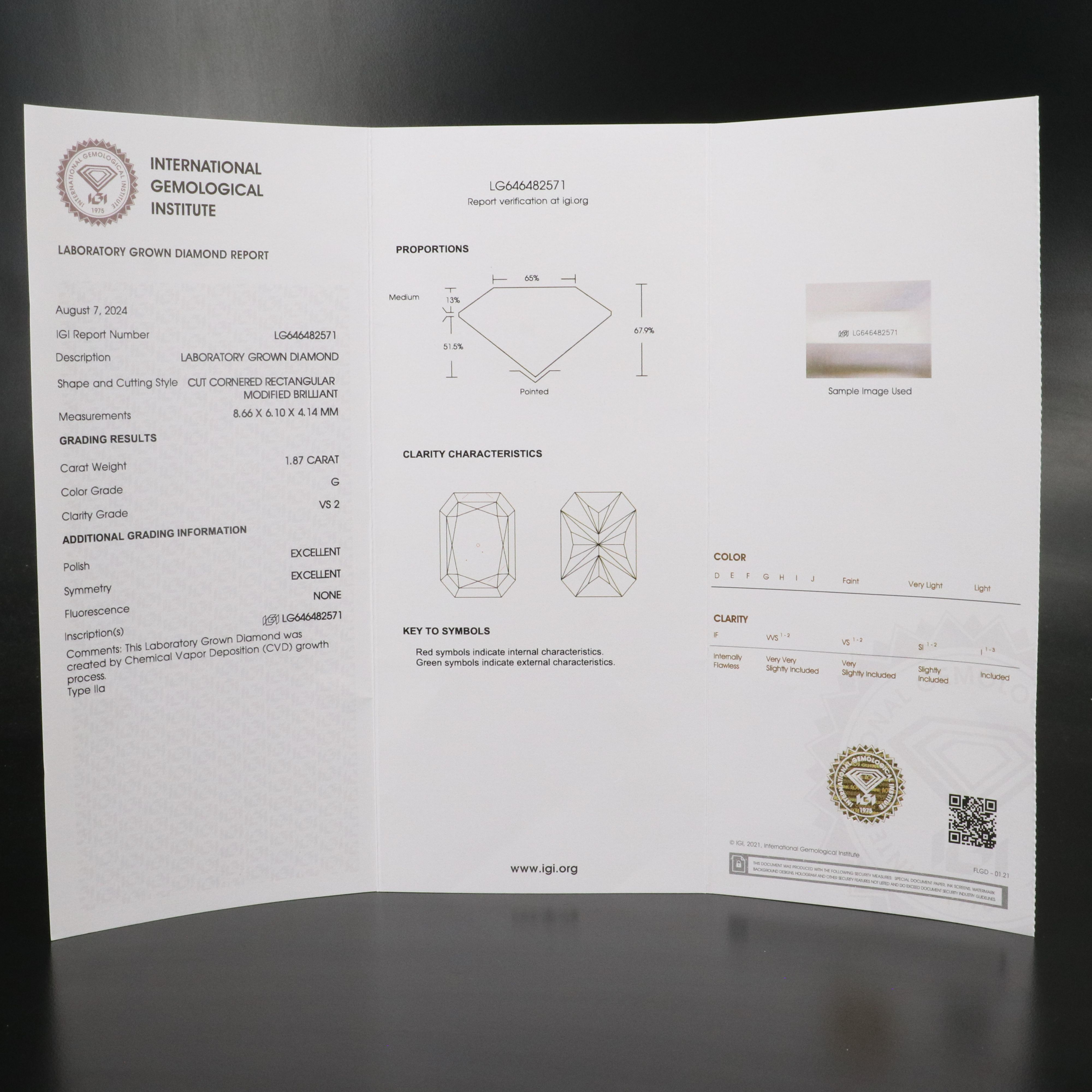 Loose 1.87 CT Lab Grown Diamond with IGI Report