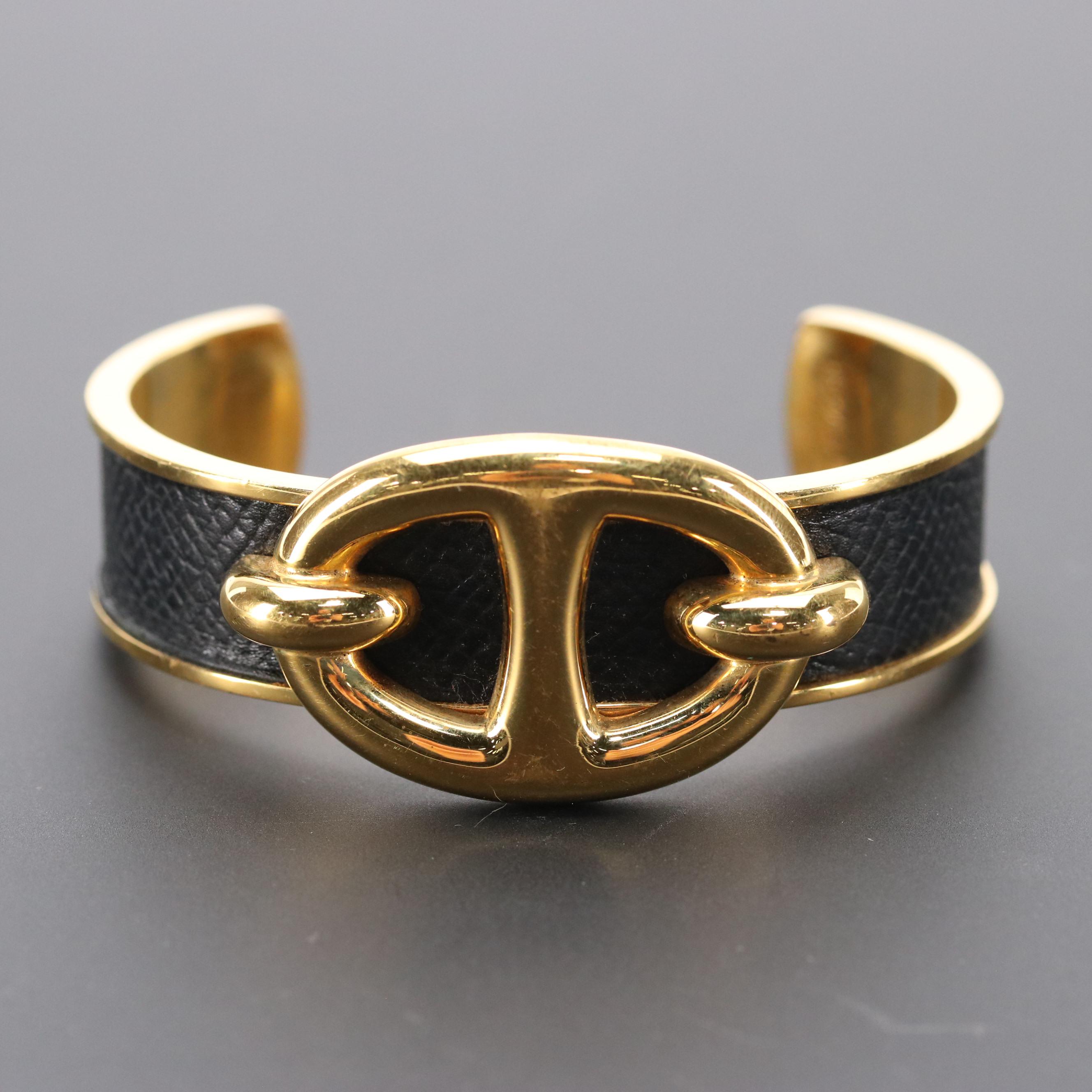 Hermès Chaîne d'Ancre Epsom Leather Cuff Bracelet