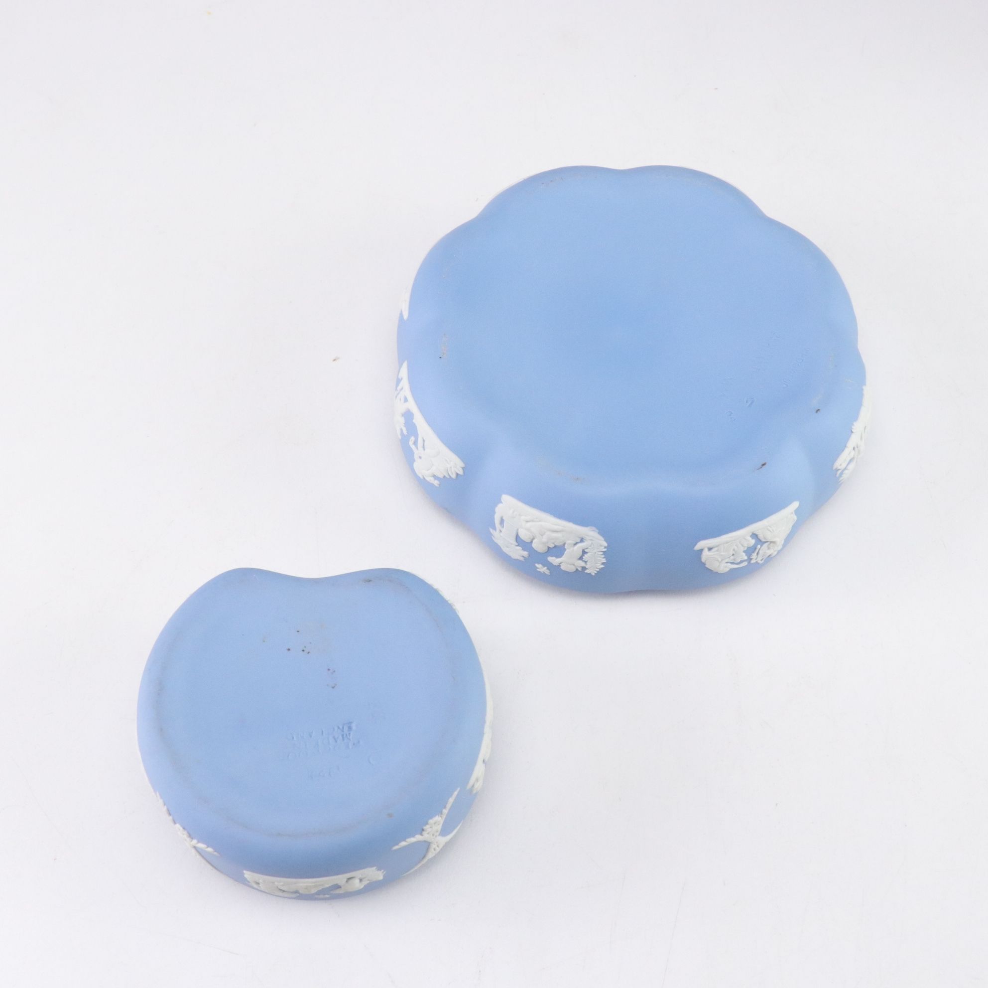 Wedgwood Blue Jasperware Teapot with Creamer, Sugar, Trinket Boxes and Vases