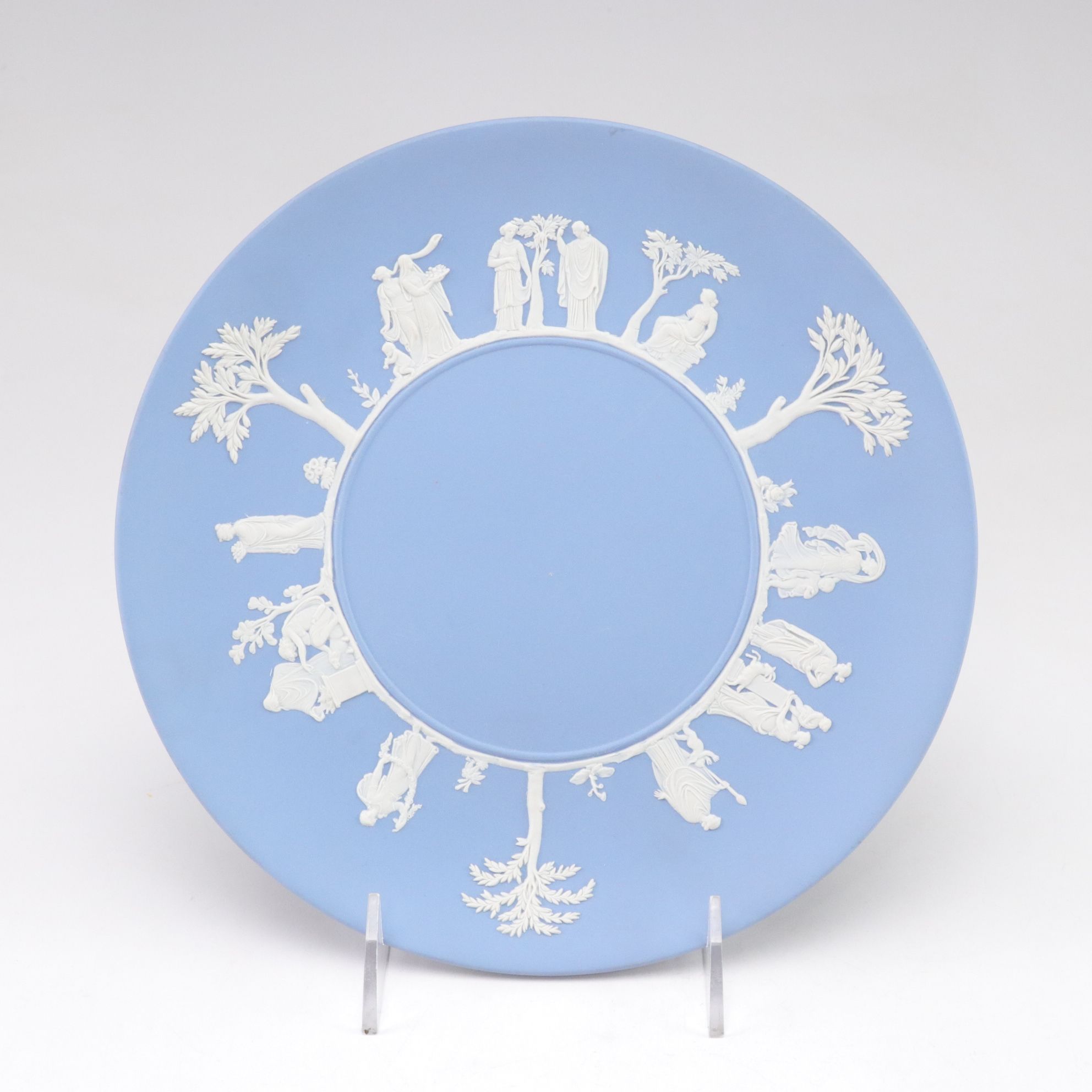 Wedgwood Blue Jasperware Teapot with Creamer, Sugar, Trinket Boxes and Vases