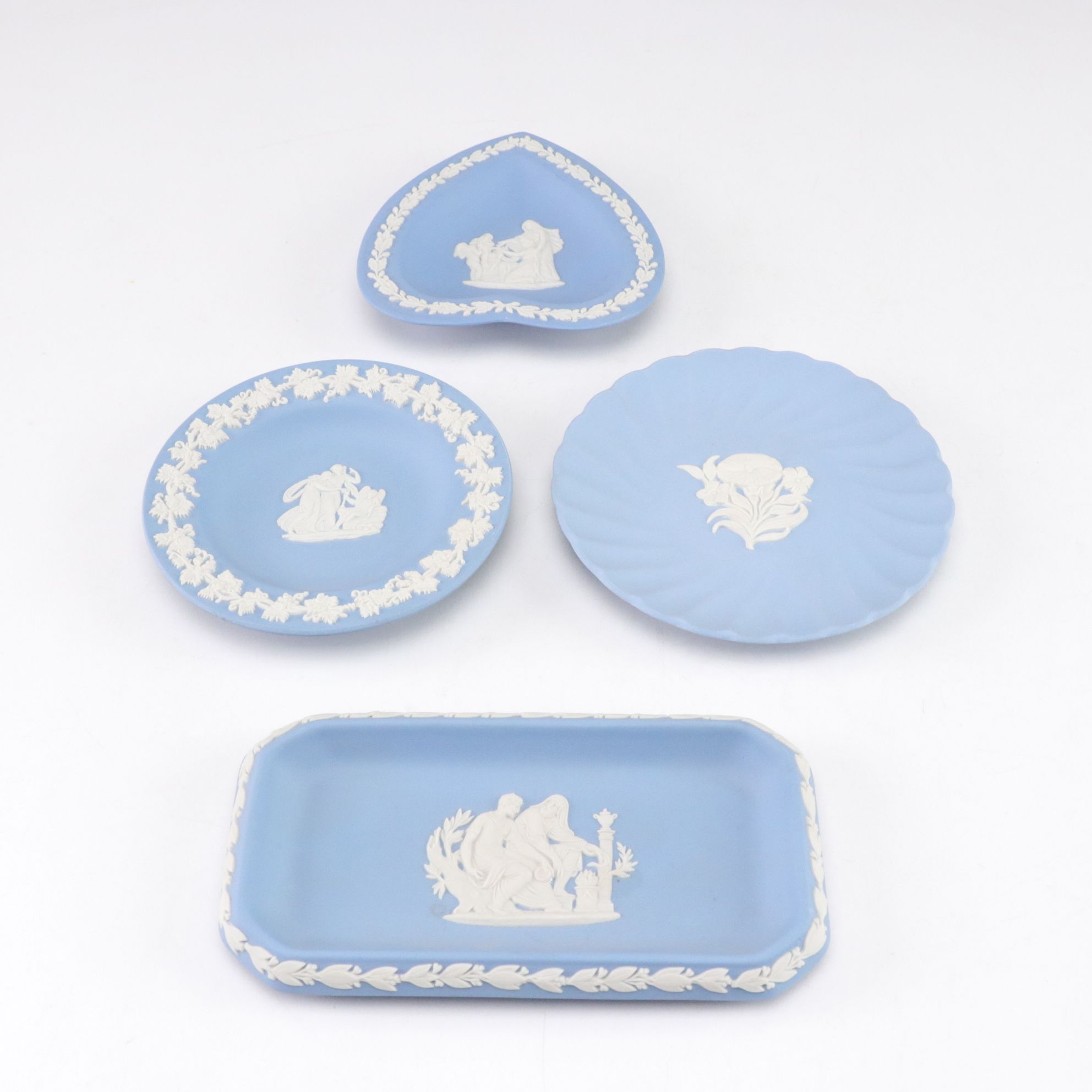 Wedgwood Blue Jasperware Teapot with Creamer, Sugar, Trinket Boxes and Vases