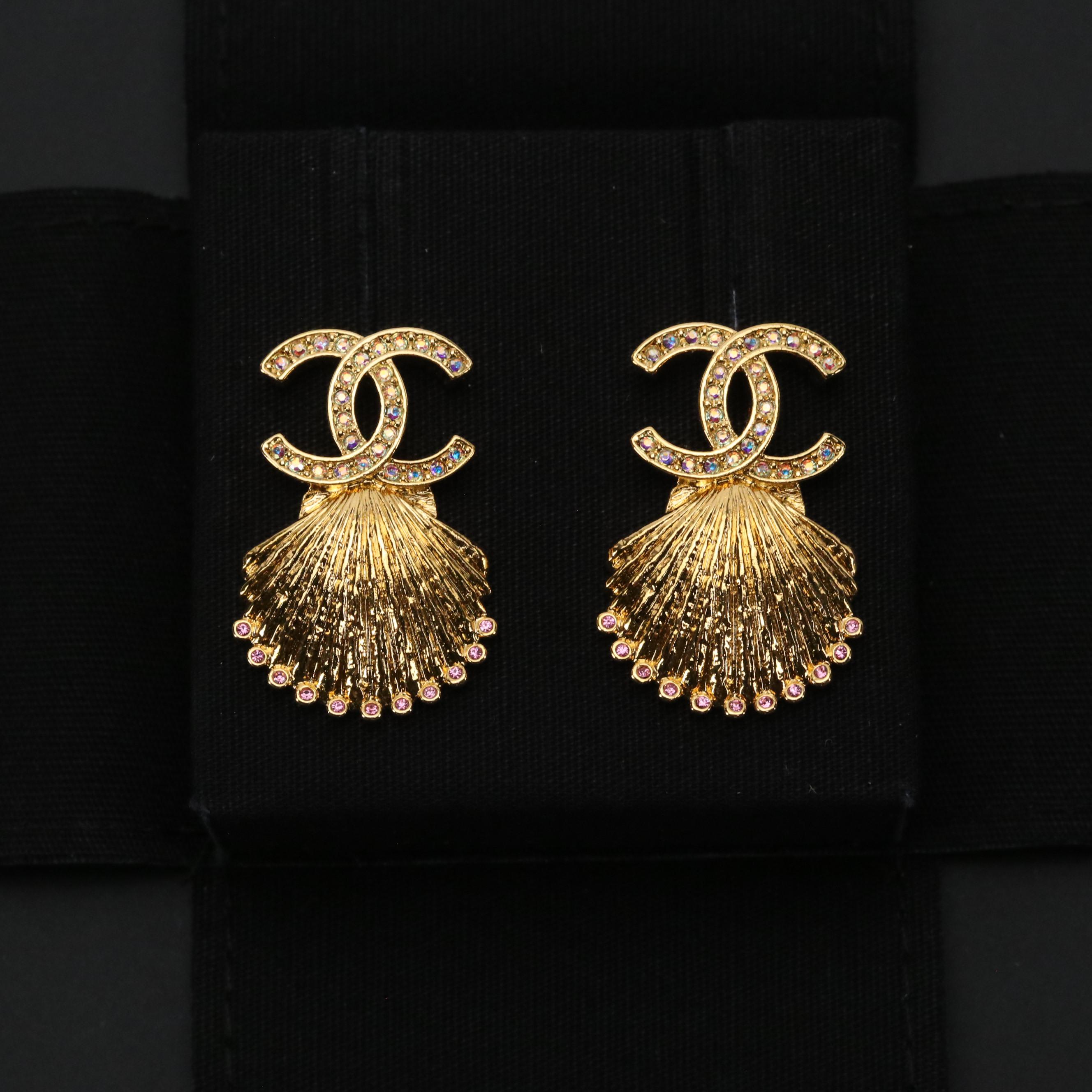 Chanel CC Pink/Iridescent Crystal Stud Earrings