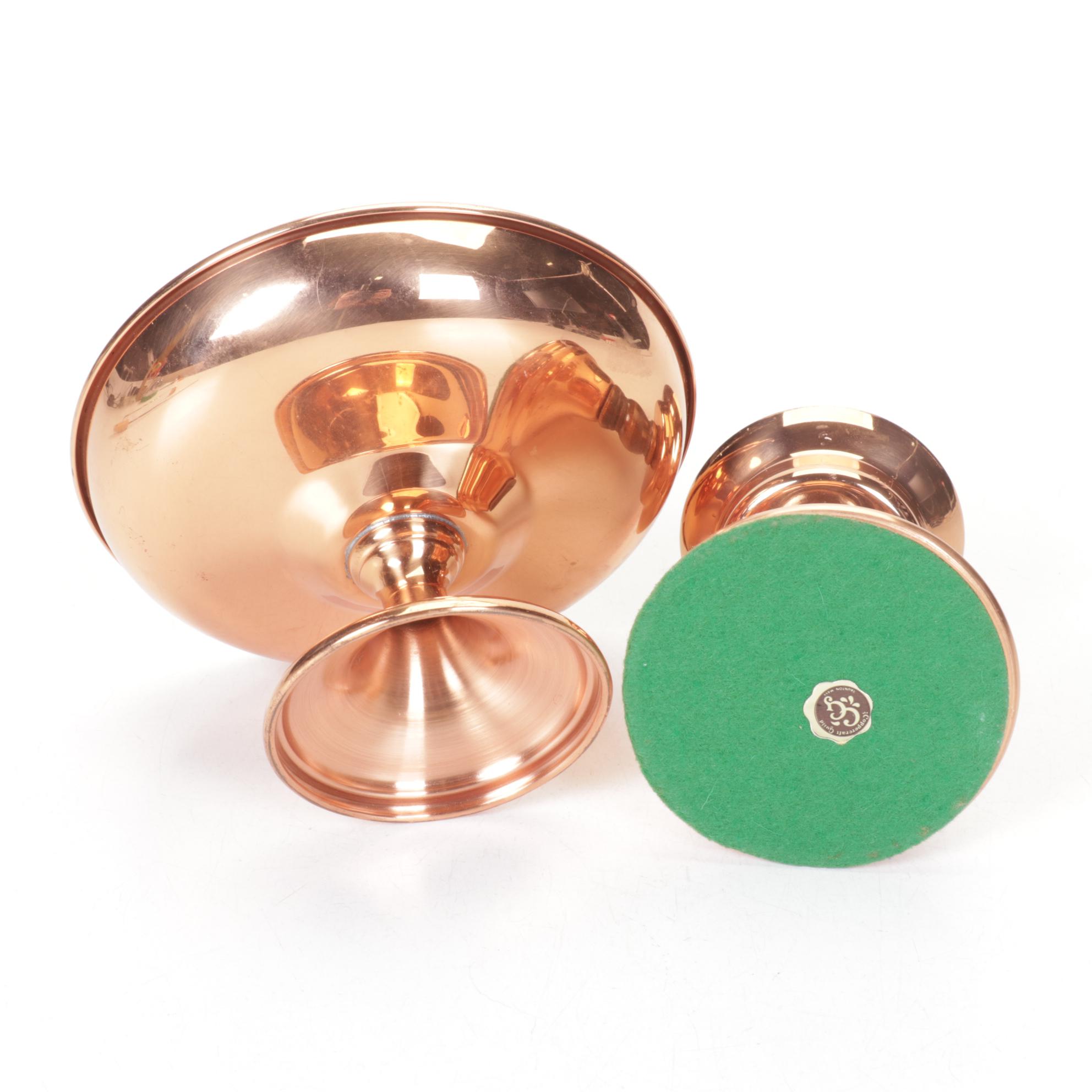 Revere Ware Copper Kitchen Utensils with Hanging Rod, Compote and Candlestick