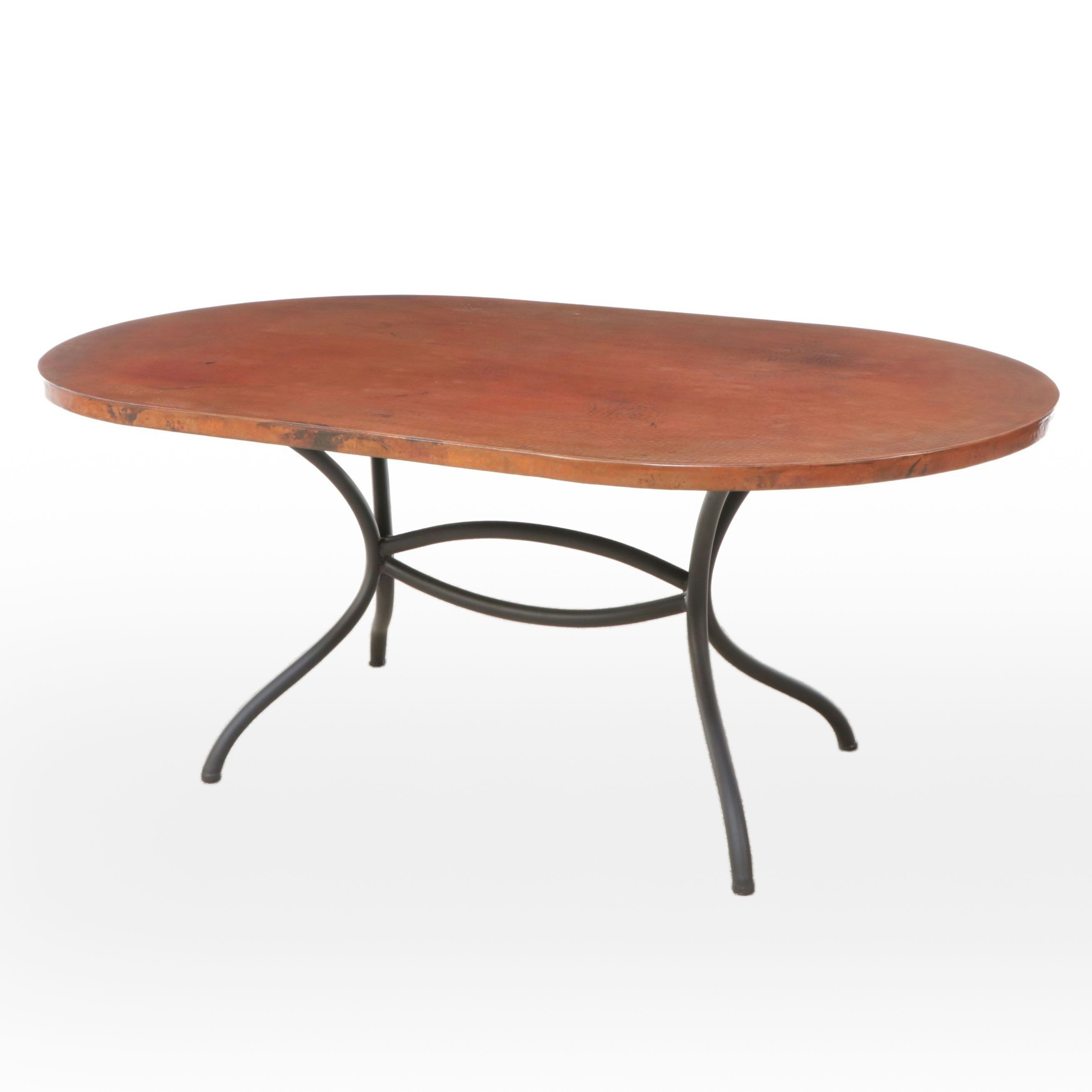 Mexican Hammered Copper Top and Metal Oval Dining Table