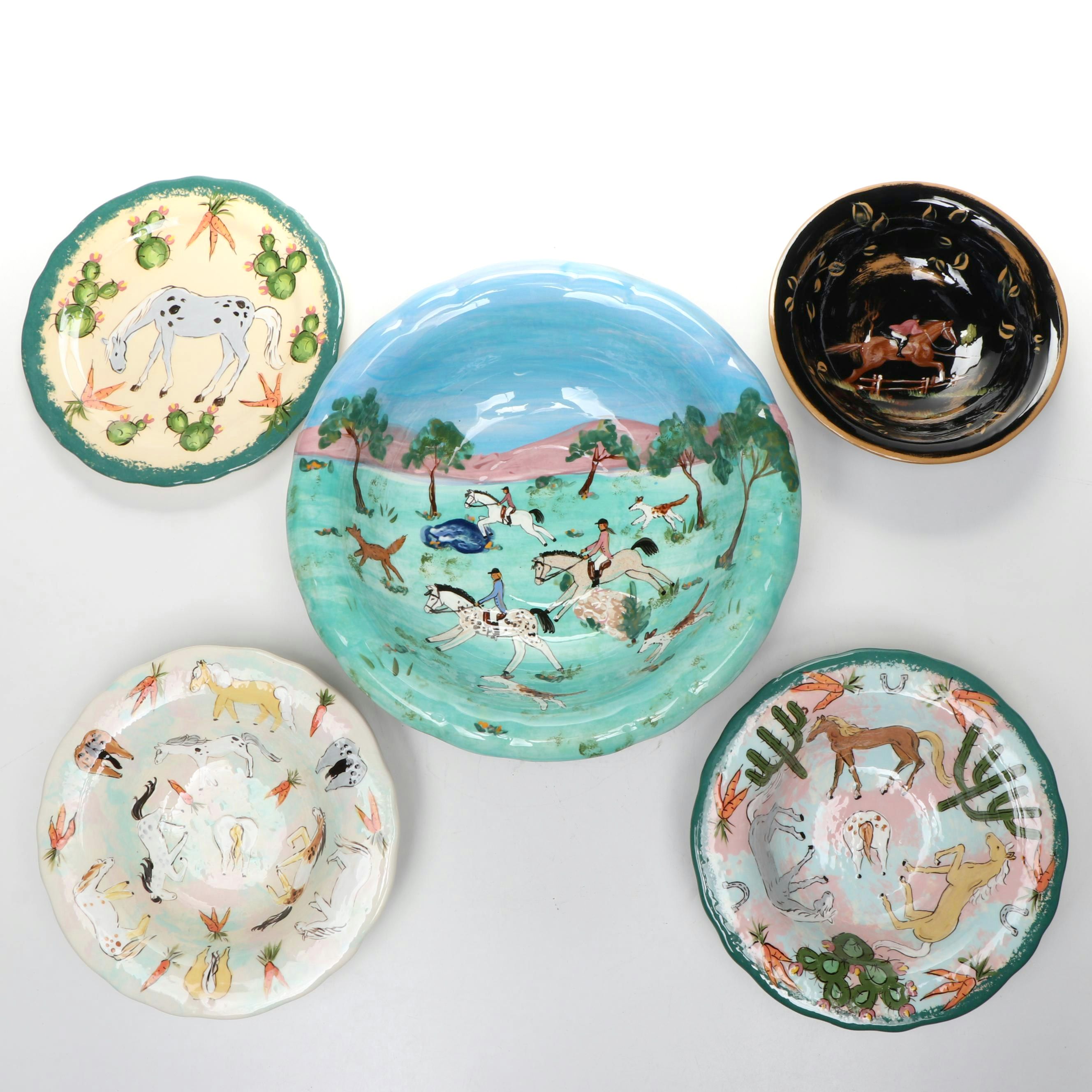 Lesäl Handcrafted Horse Themed Ceramic Bowls with Plate