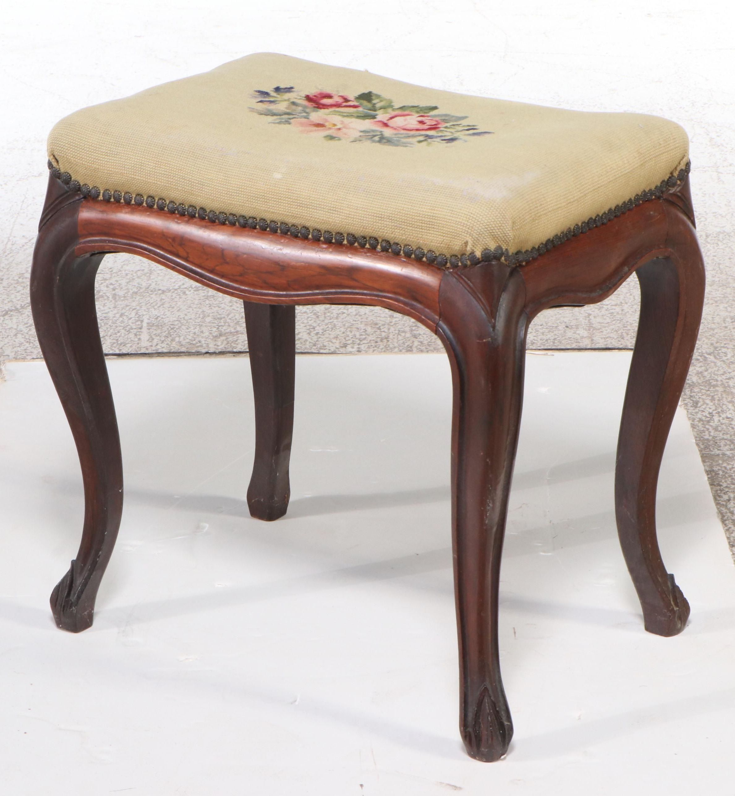 Victorian Style Needlepoint Covered Footstools and Accent Pillows