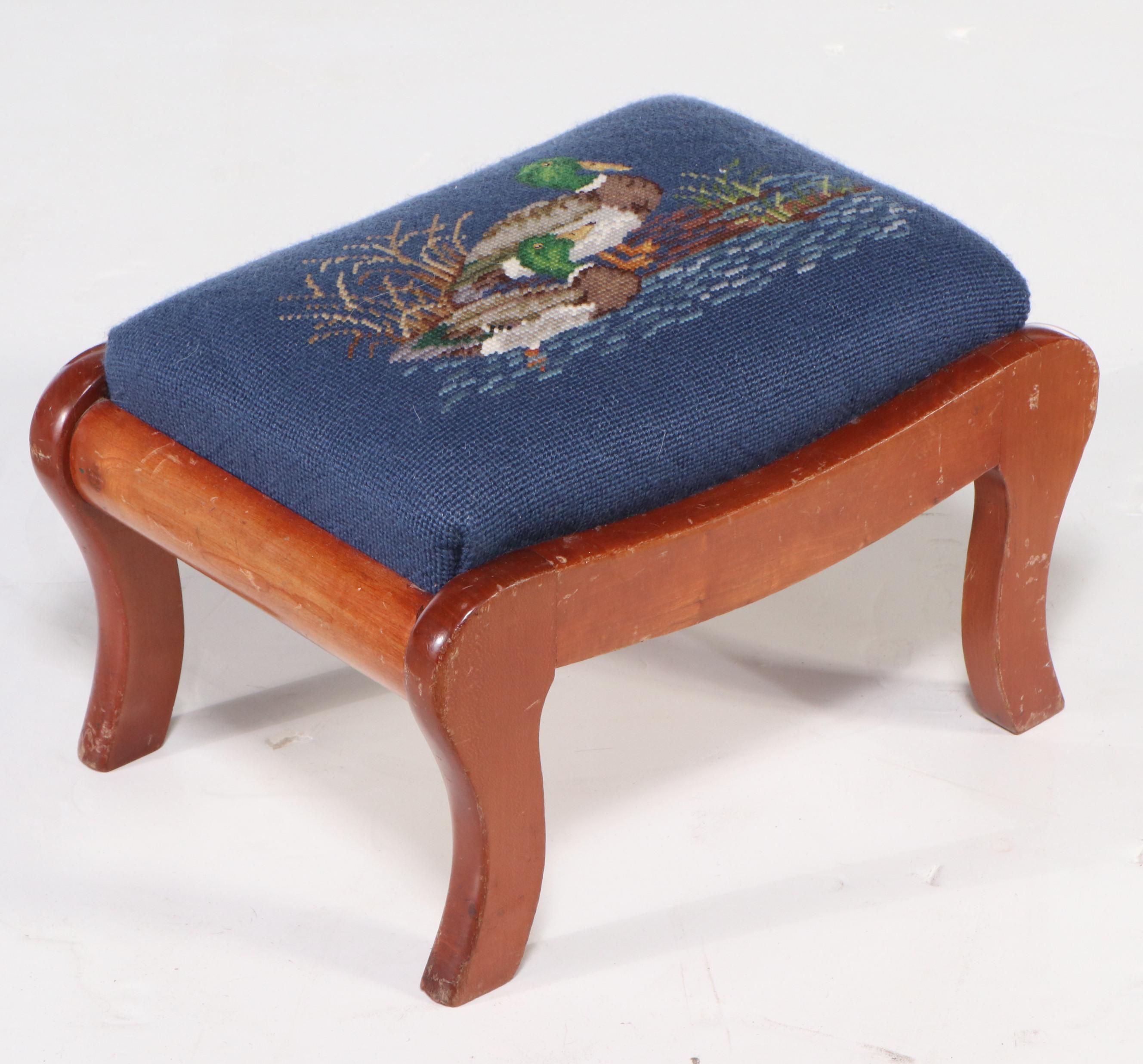Victorian Style Needlepoint Covered Footstools and Accent Pillows