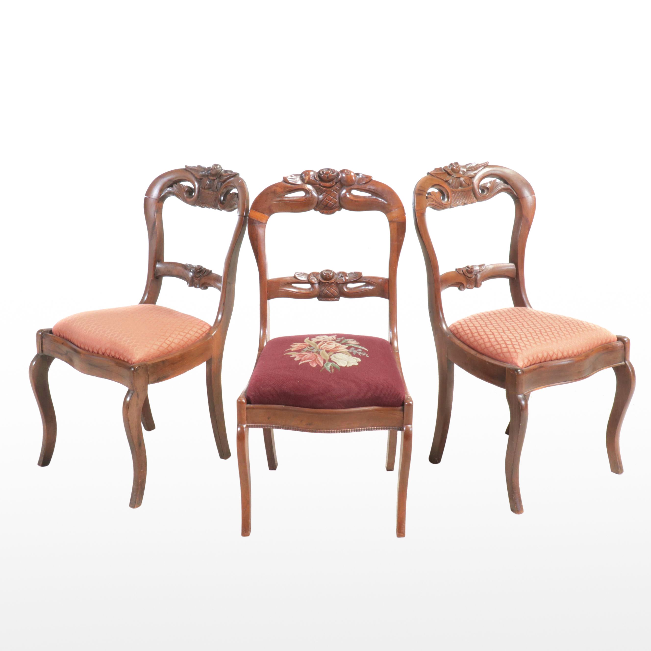 Set of Three Victorian Mahogany Side Chairs with Needlepoint Upholstery